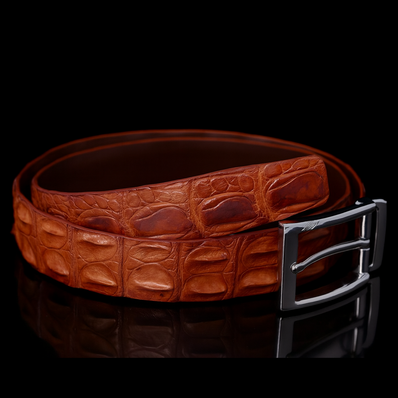 BROWN CROCODILE LEATHER BELT