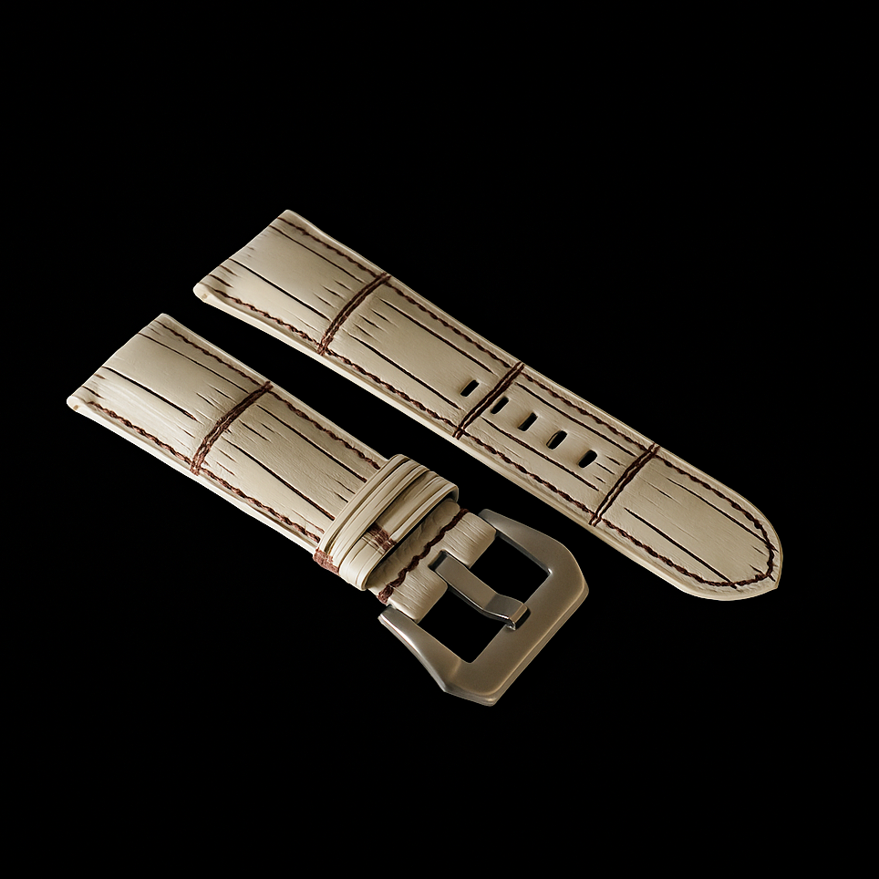 WHITE&BROWN CROCODILE BELLY LEATHER STRAP