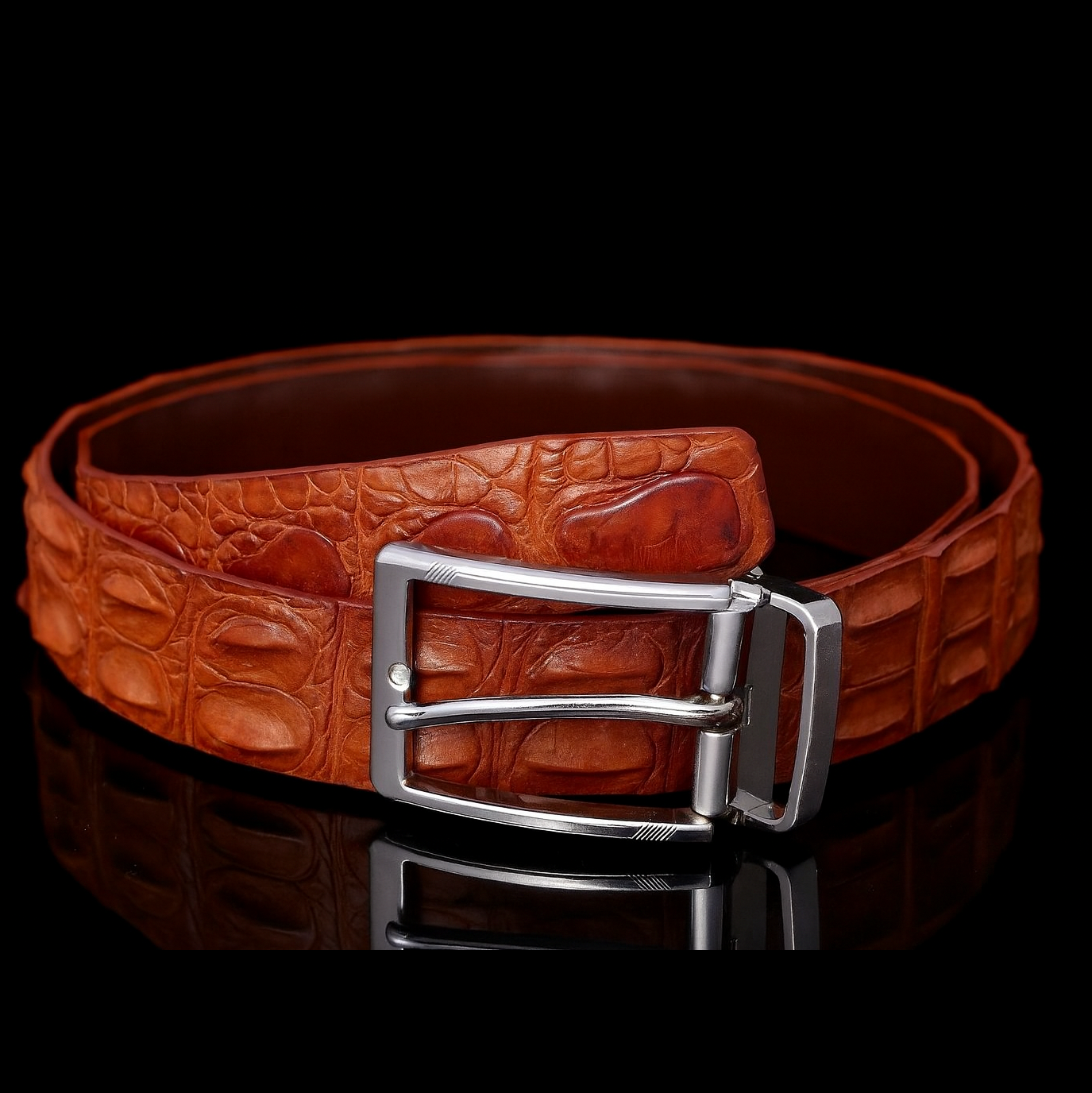 BROWN CROCODILE LEATHER BELT