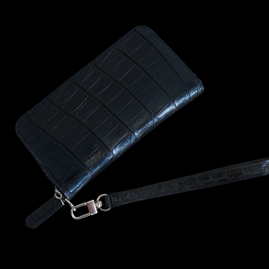 BLACK CROCODILE LEATHER LONG WALLET