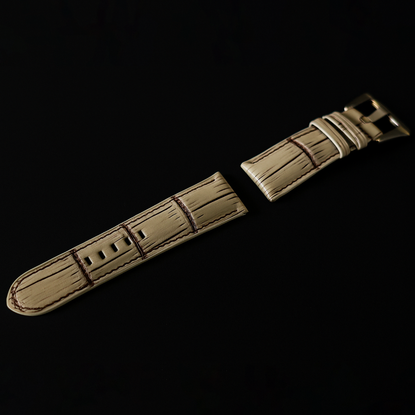 WHITE&BROWN CROCODILE BELLY LEATHER STRAP