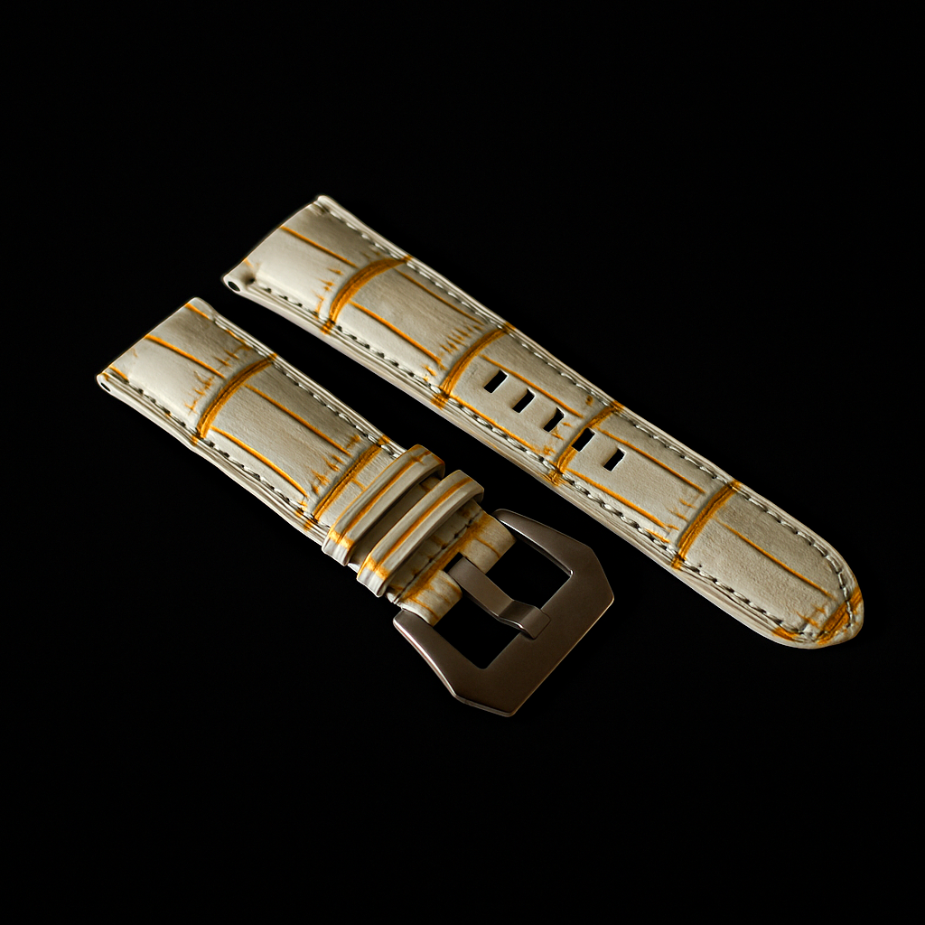 WHITE&GOLD CROCODILE BELLY LEATHER STRAP