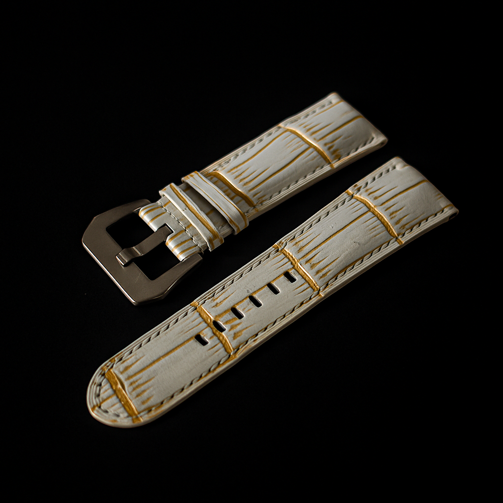 WHITE&GOLD CROCODILE BELLY LEATHER STRAP