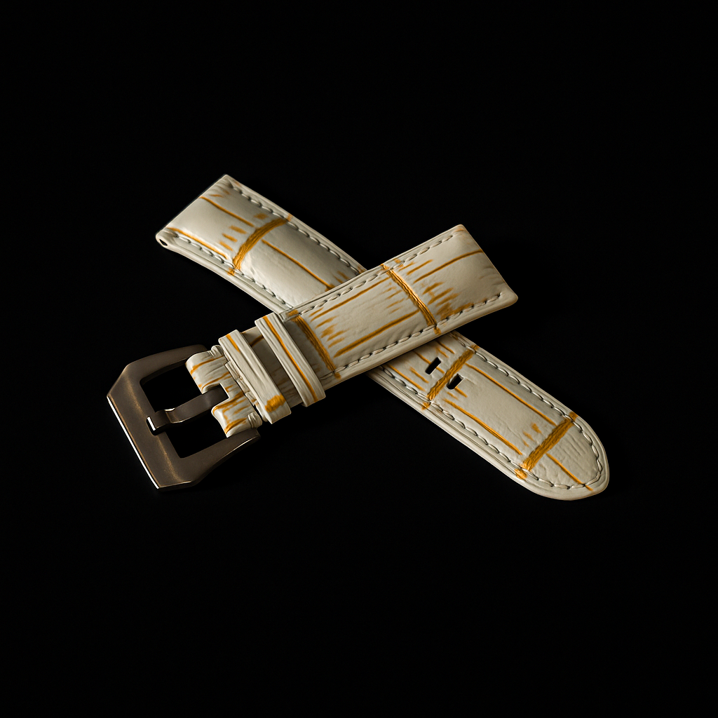 WHITE&GOLD CROCODILE BELLY LEATHER STRAP