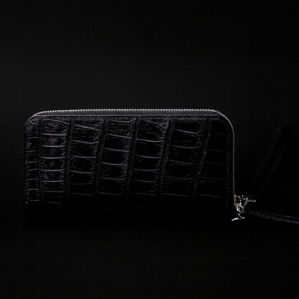 Black Crocodile leather long wallet