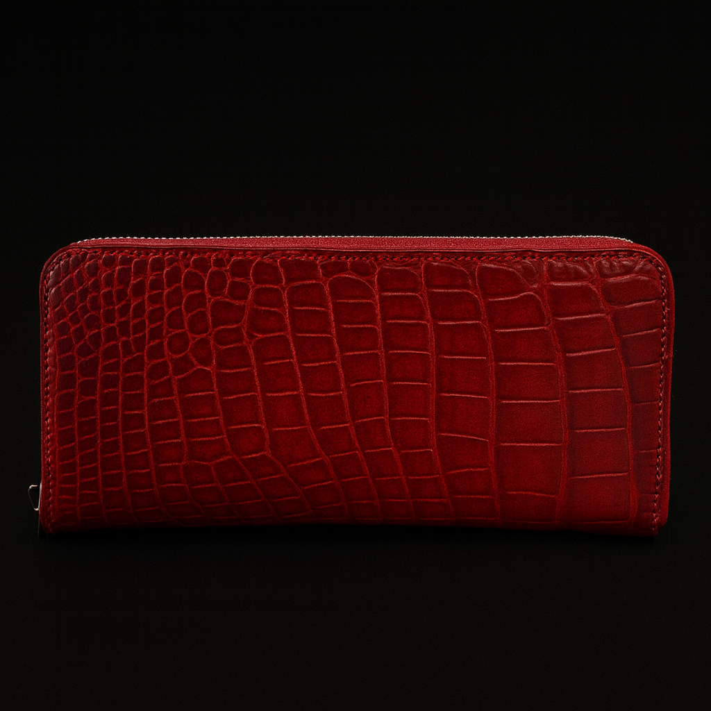 RED CROCODILE LEATHER LONG WALLET