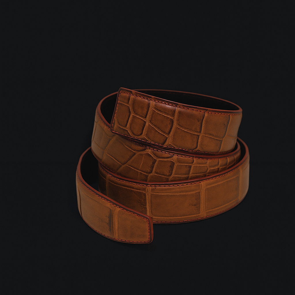 BROWN CROCODILE LEATHER BELT