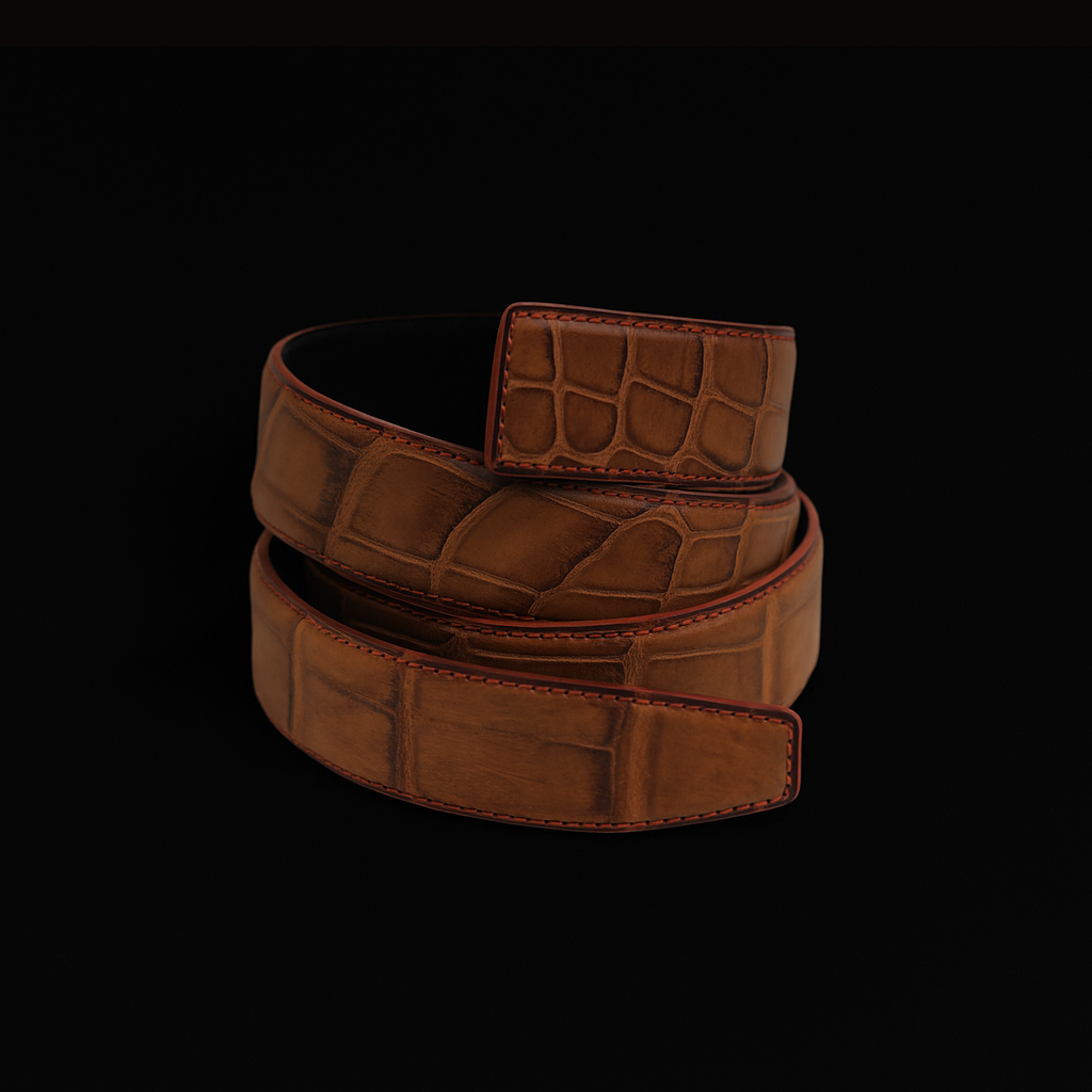 BROWN CROCODILE LEATHER BELT