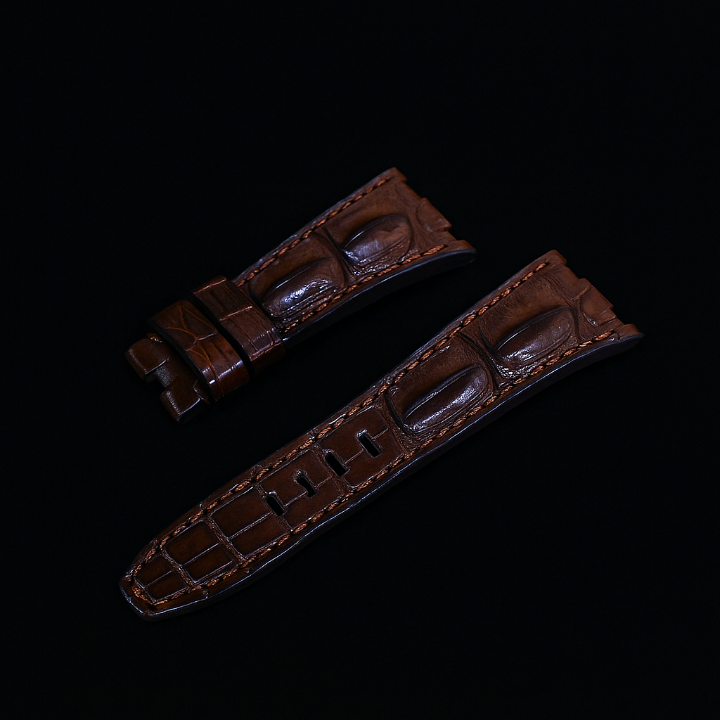 BROWN CROCODILE HORNBACK LEATHER STRAP
