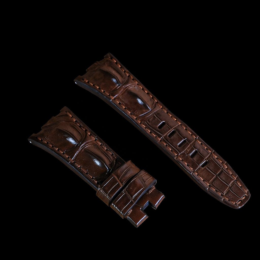 BROWN CROCODILE HORNBACK LEATHER STRAP
