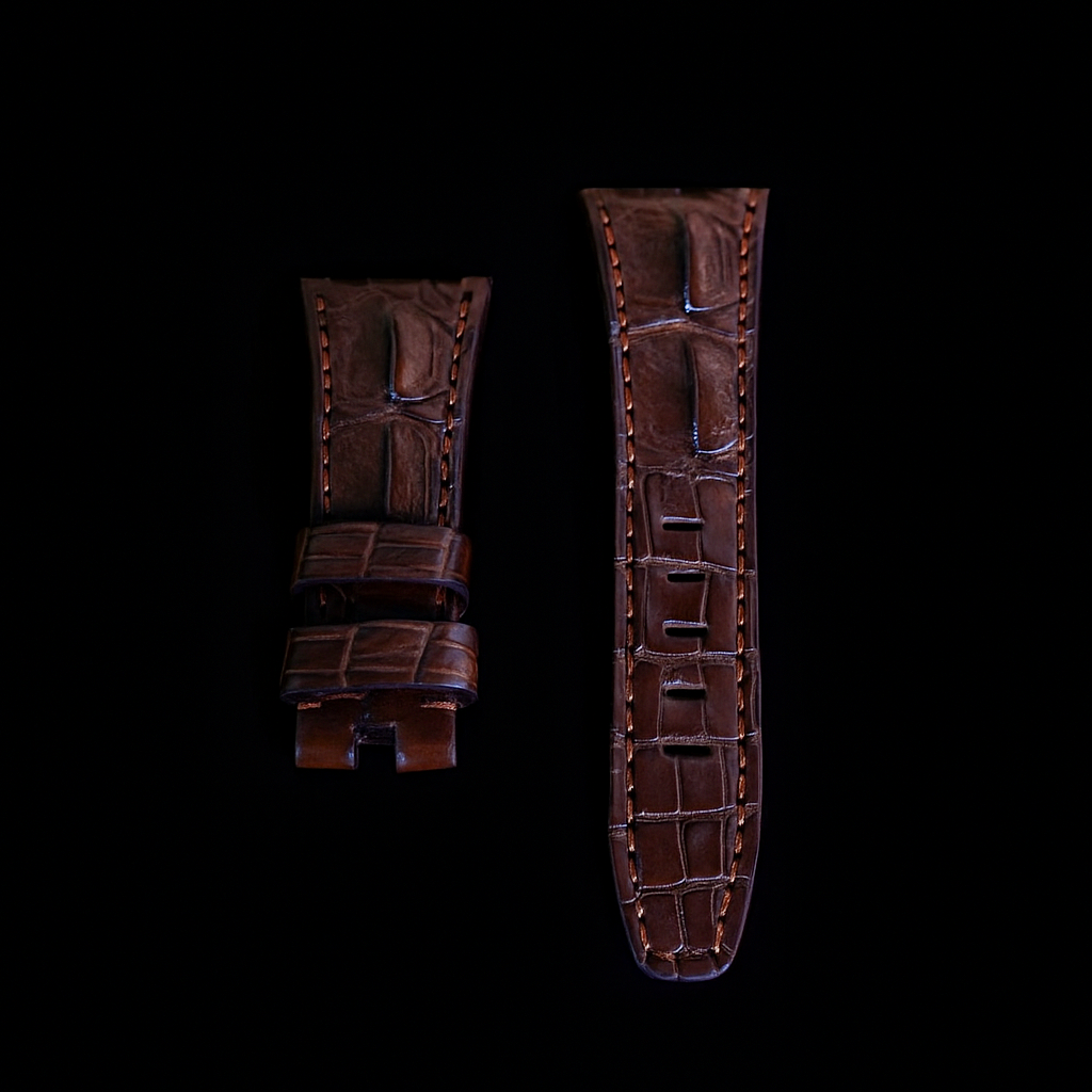 BROWN CROCODILE HORNBACK LEATHER STRAP