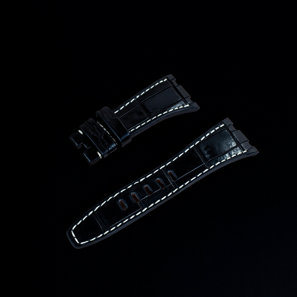 BLACK CROCODILE BELLY LEATHER STRAP