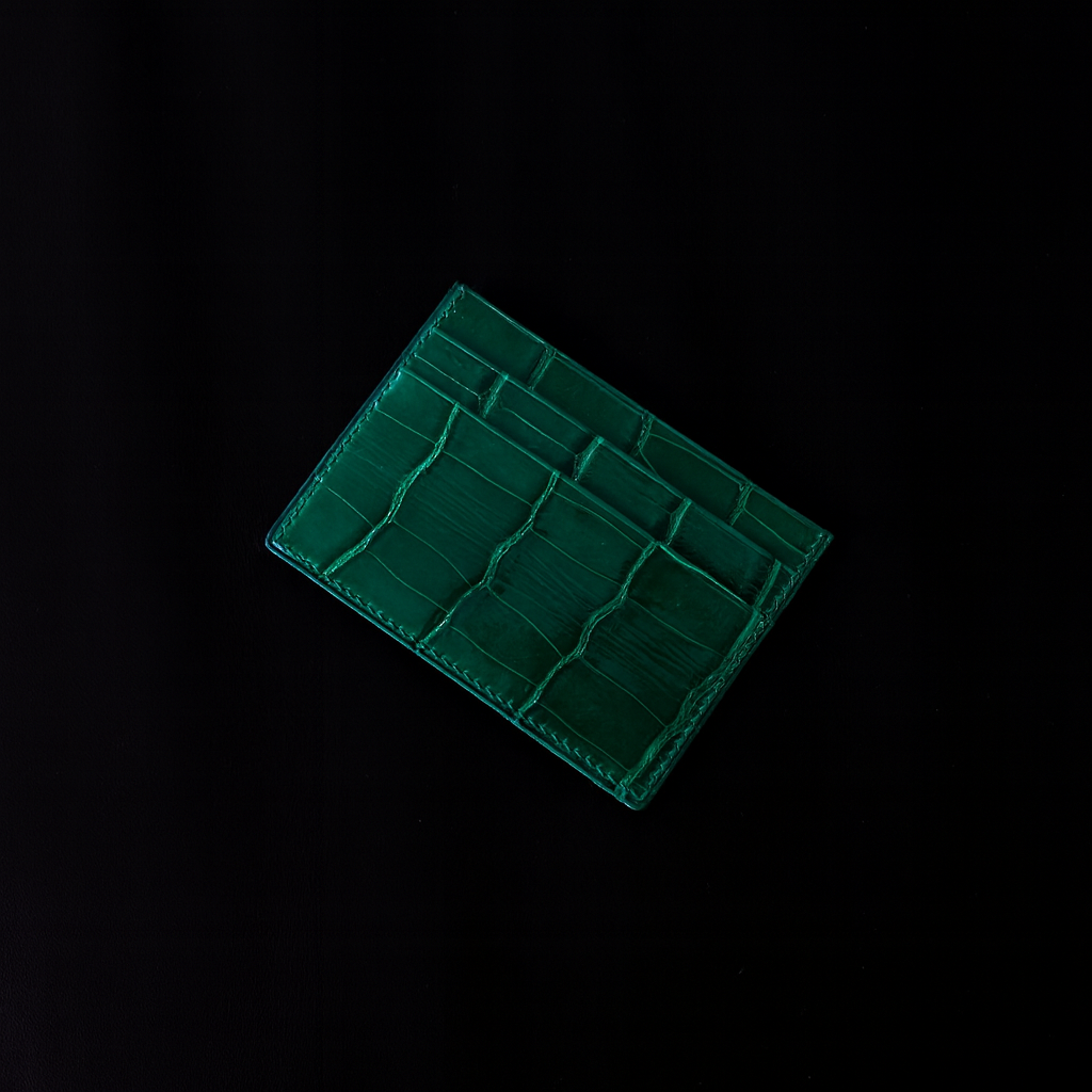 GREEN CROCODILE LEATHER CARD HOLDER