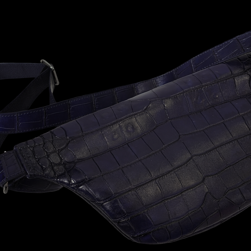 BLUE HANDMADE GENUINE CROCODILE BELT BAG