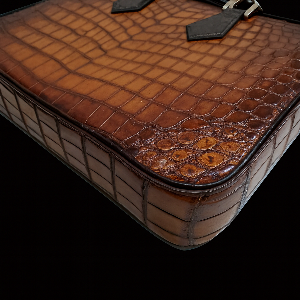 BROWN HANDMADE GENUINE CROCODILE LAPTOP BAG