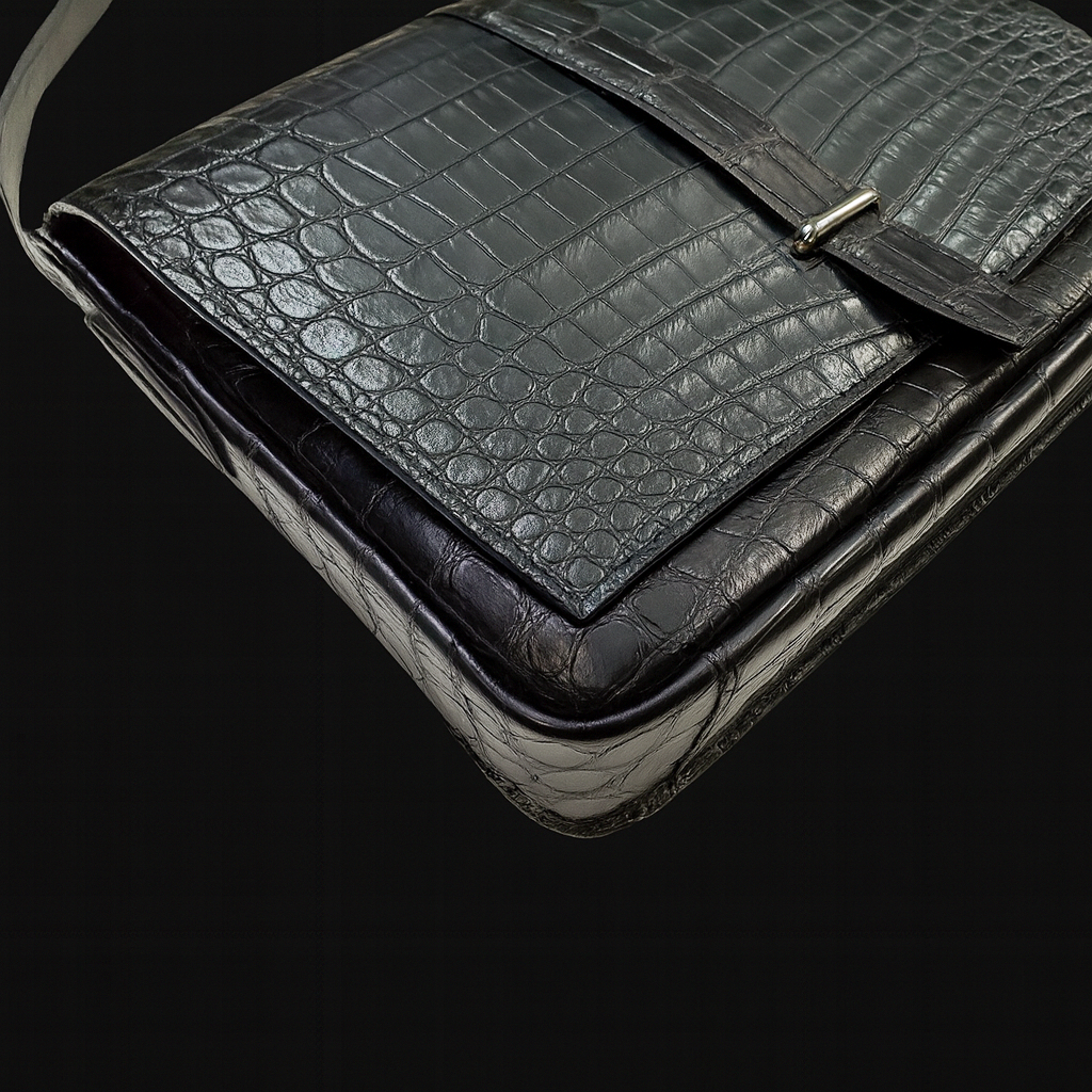 BLACK HANDMADE GENUINE CROCODILE BAG