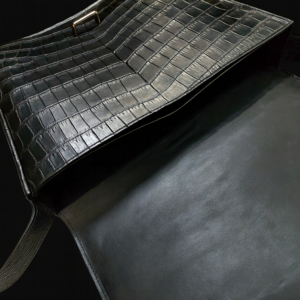BLACK HANDMADE GENUINE CROCODILE BAG