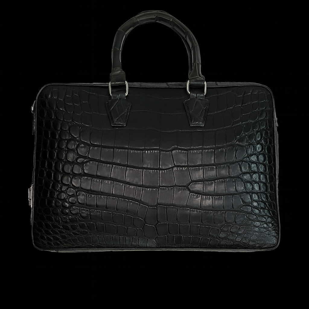 BLACK HANDMADE GENUINE CROCODILE LAPTOP BAG
