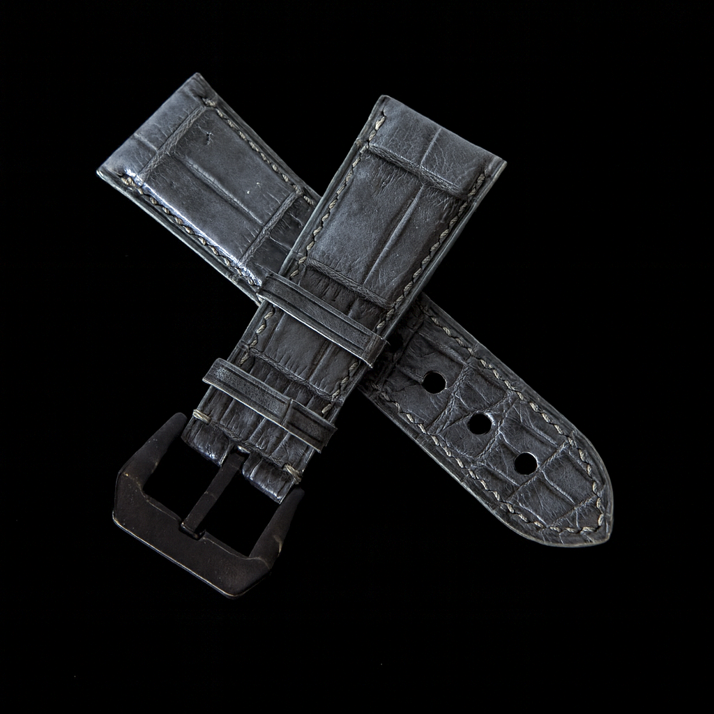 GREY CROCODILE BELLY LEATHER STRAP
