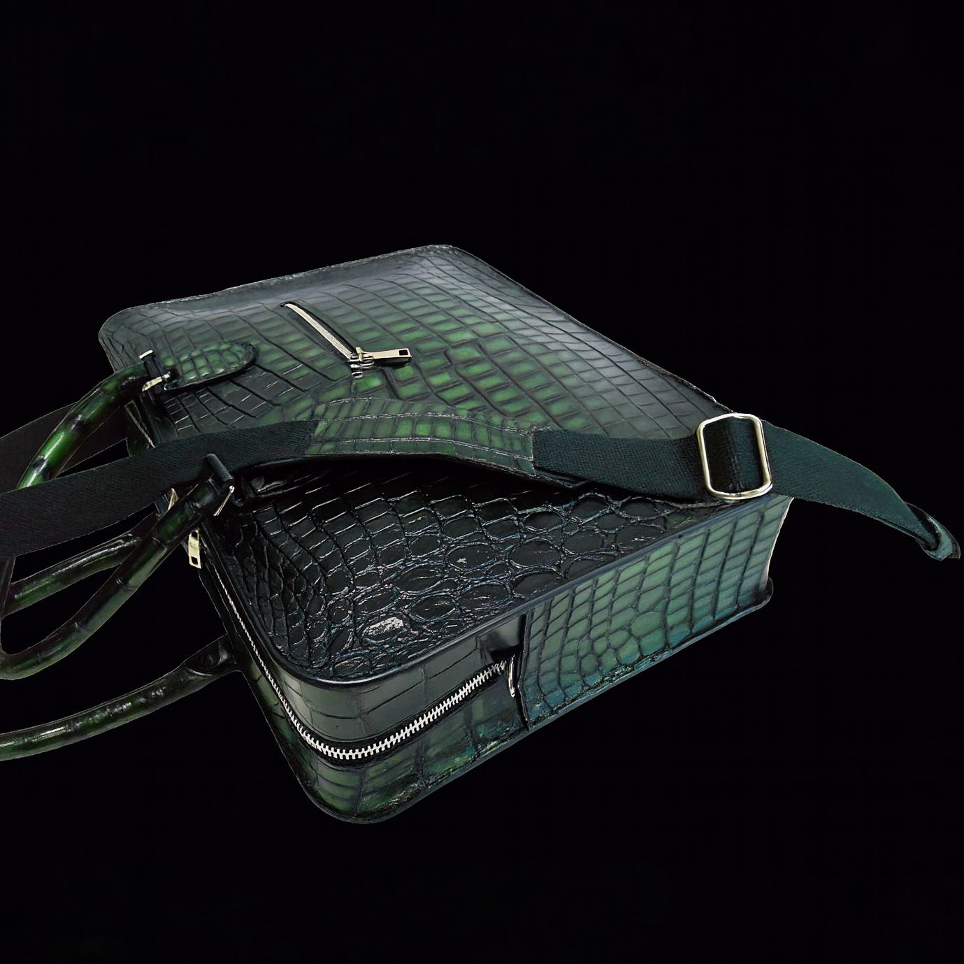 GREEN HANDMADE GENUINE CROCODILE LAPTOP BAG