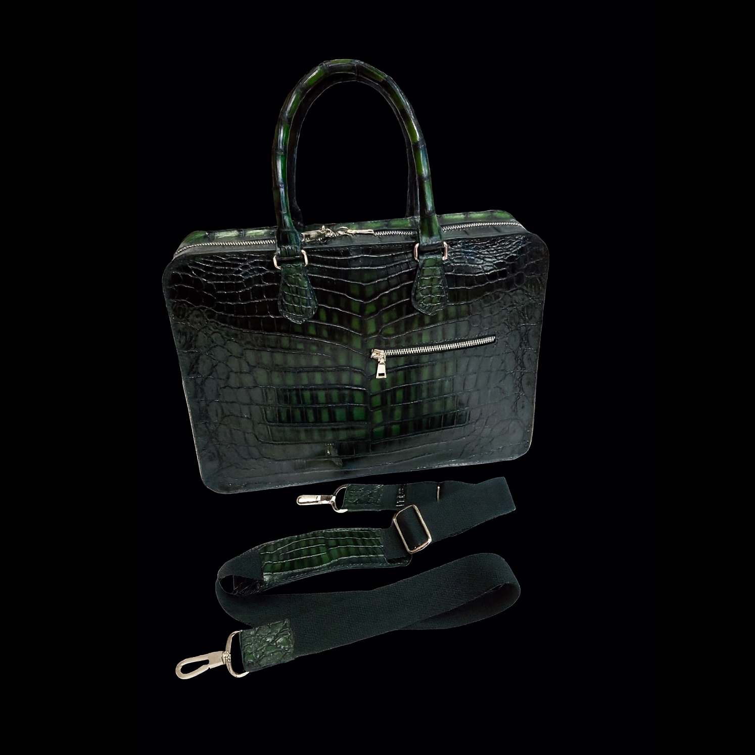 GREEN HANDMADE GENUINE CROCODILE LAPTOP BAG