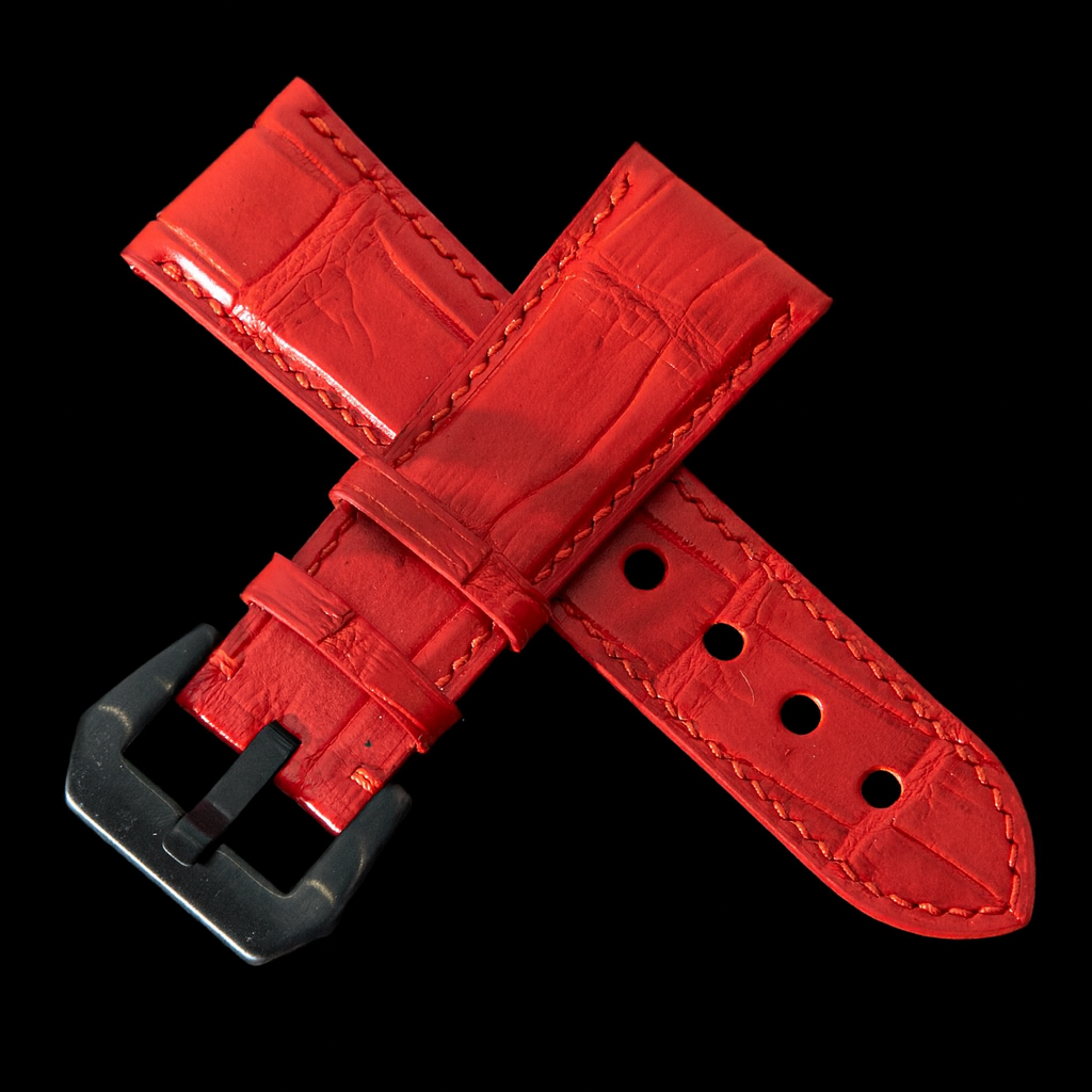 RED CROCODILE BELLY LEATHER STRAP