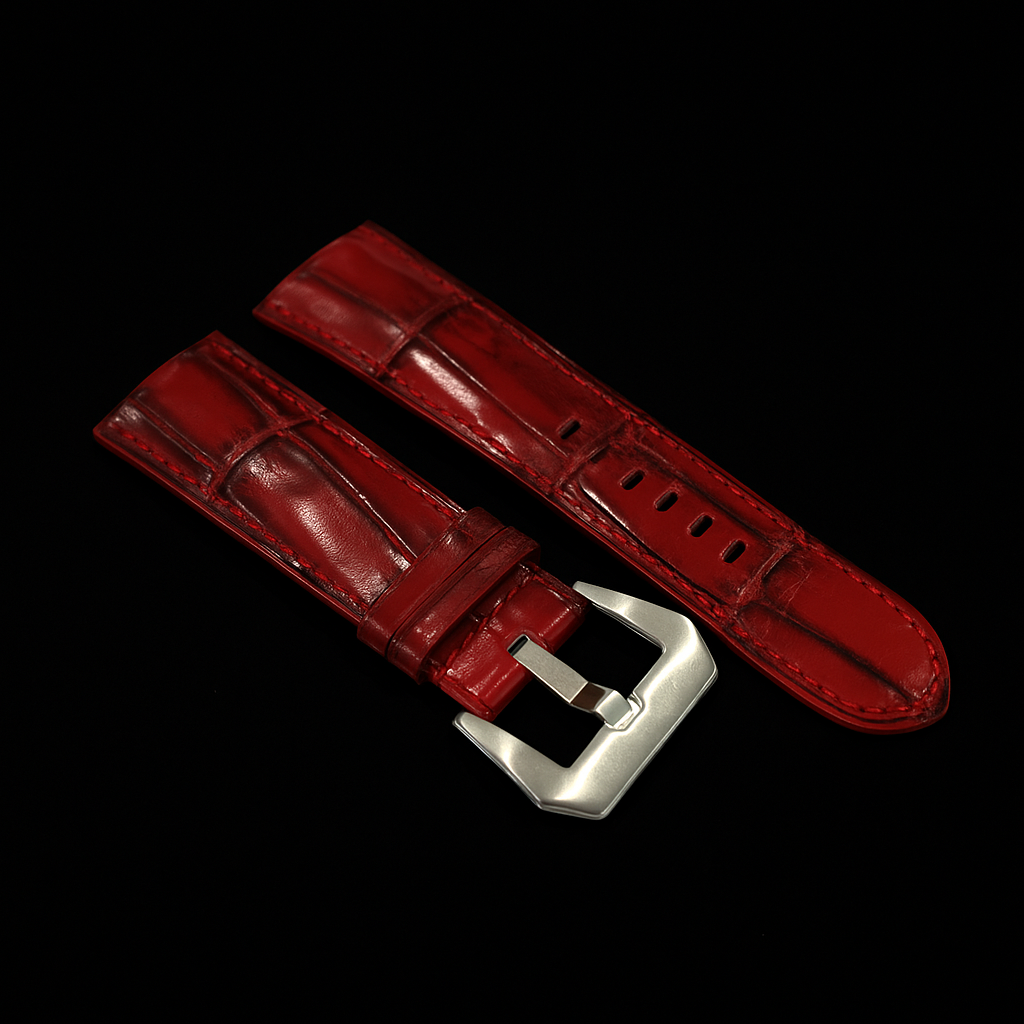 RED CROCODILE BELLY LEATHER STRAP