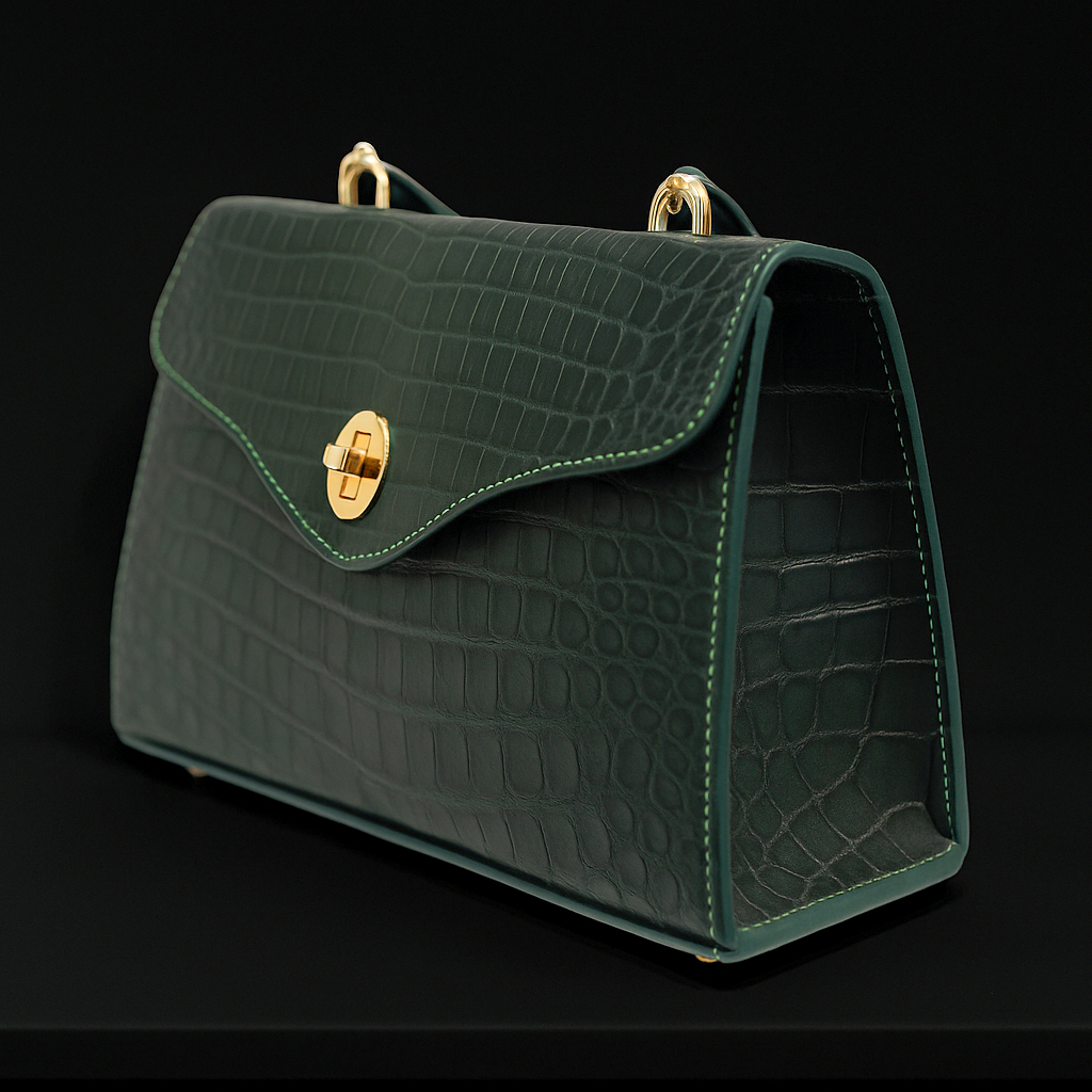 GREEN HANDMADE GENUINE CROCODILE BAG