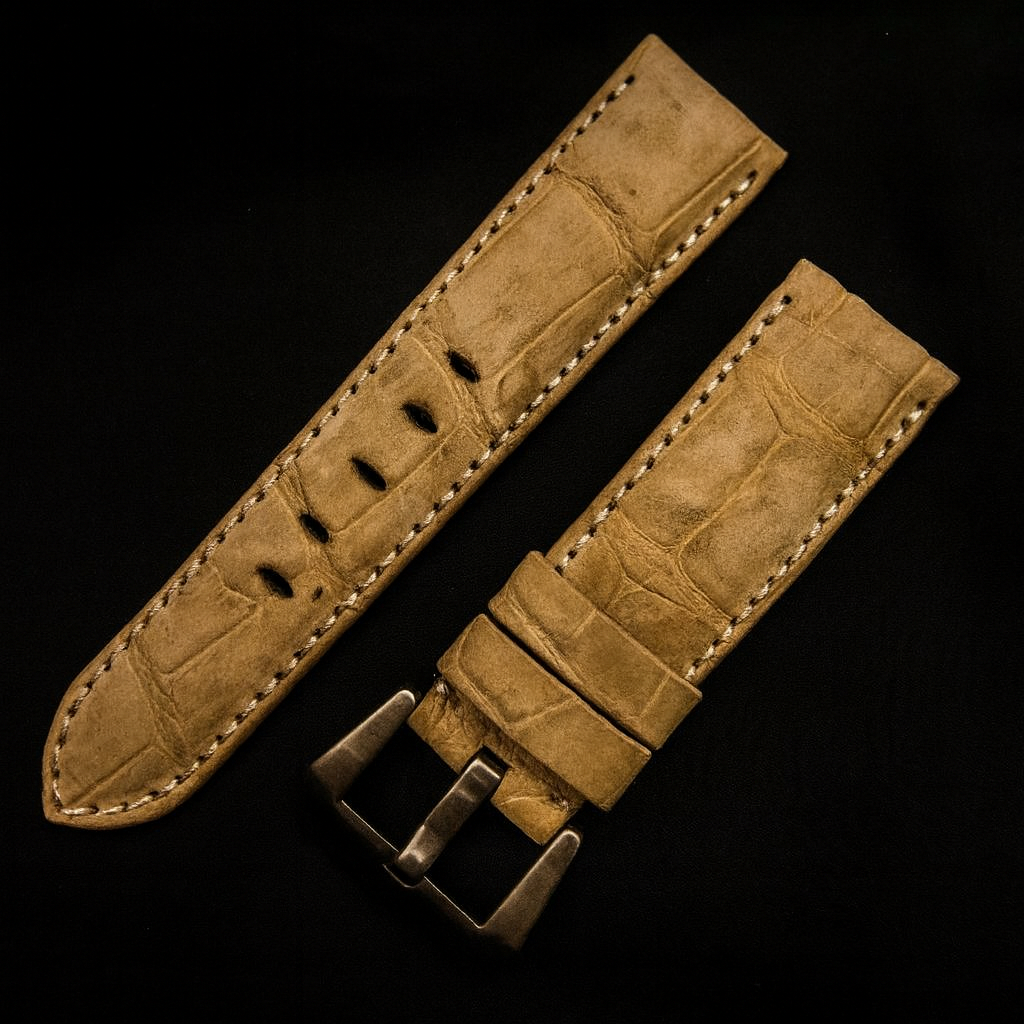 BEIGE CROCODILE BELLY LEATHER STRAP