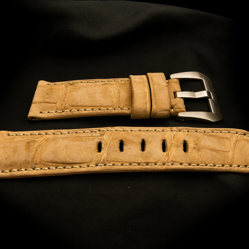 BEIGE CROCODILE BELLY LEATHER STRAP
