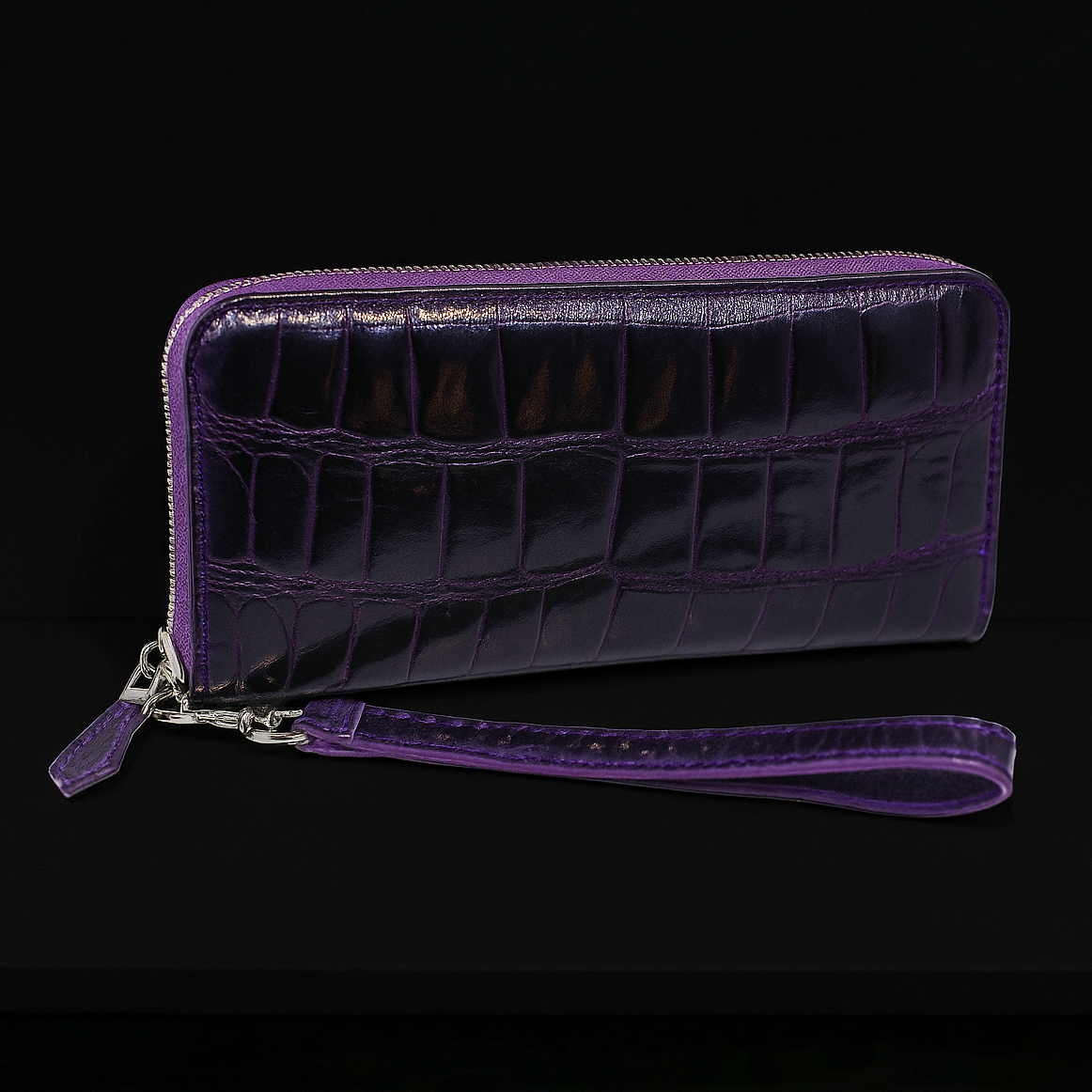 PURPLE CROCODILE LEATHER LONG WALLET