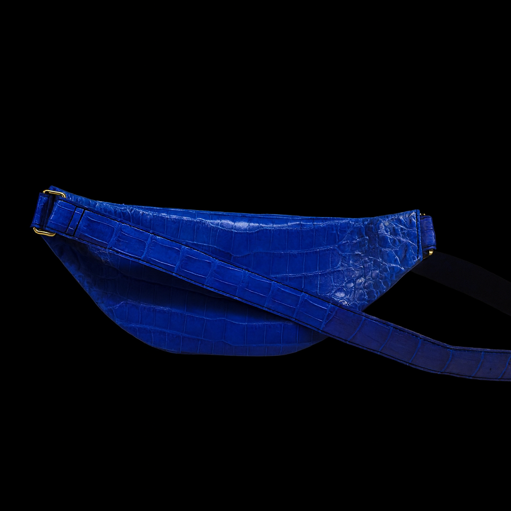 BLUE HANDMADE GENUINE CROCODILE BELT BAG