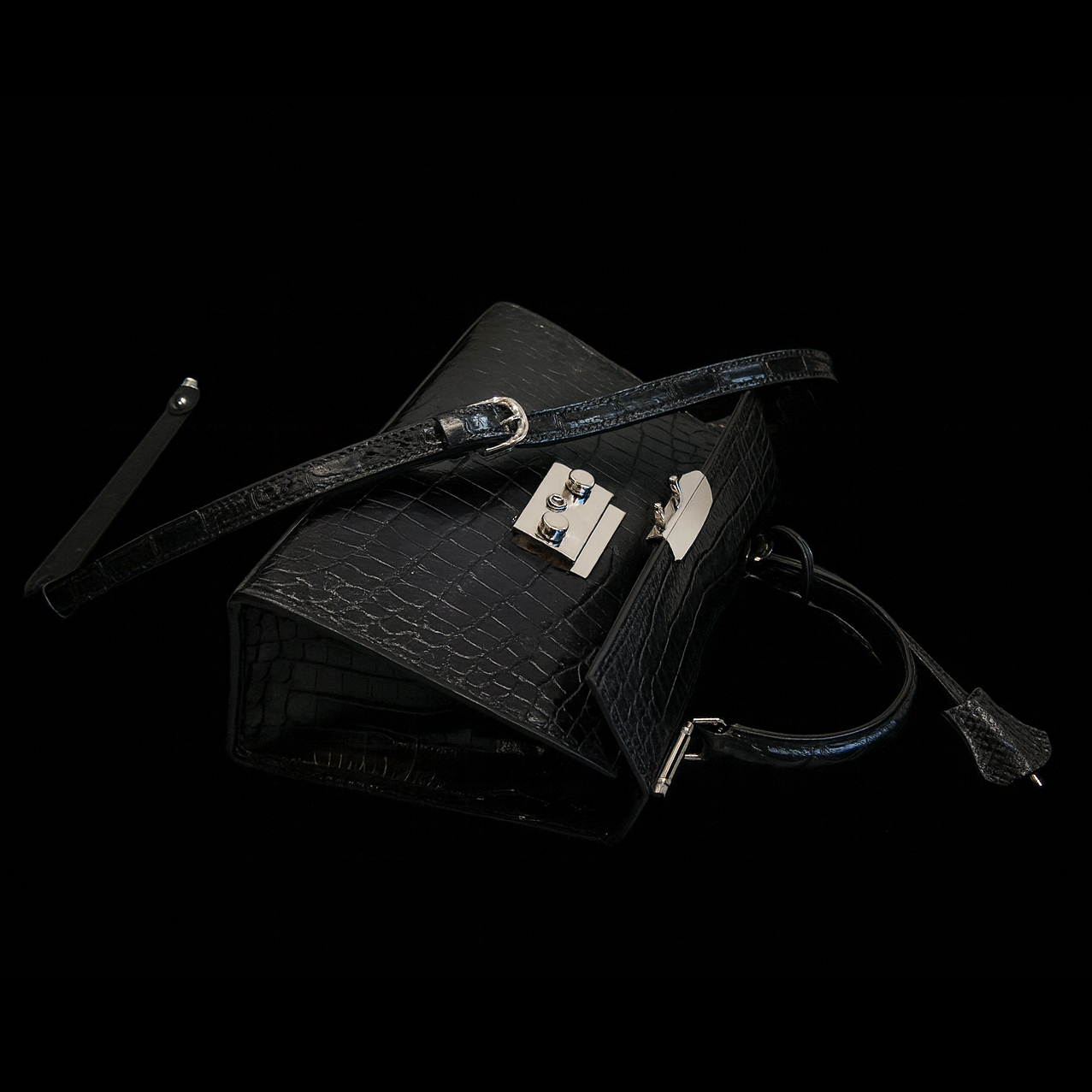 BLACK HANDMADE GENUINE CROCODILE BAG