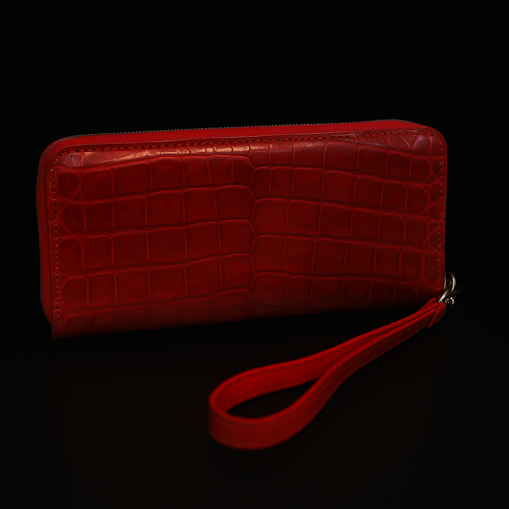 RED CROCODILE LEATHER LONG WALLET