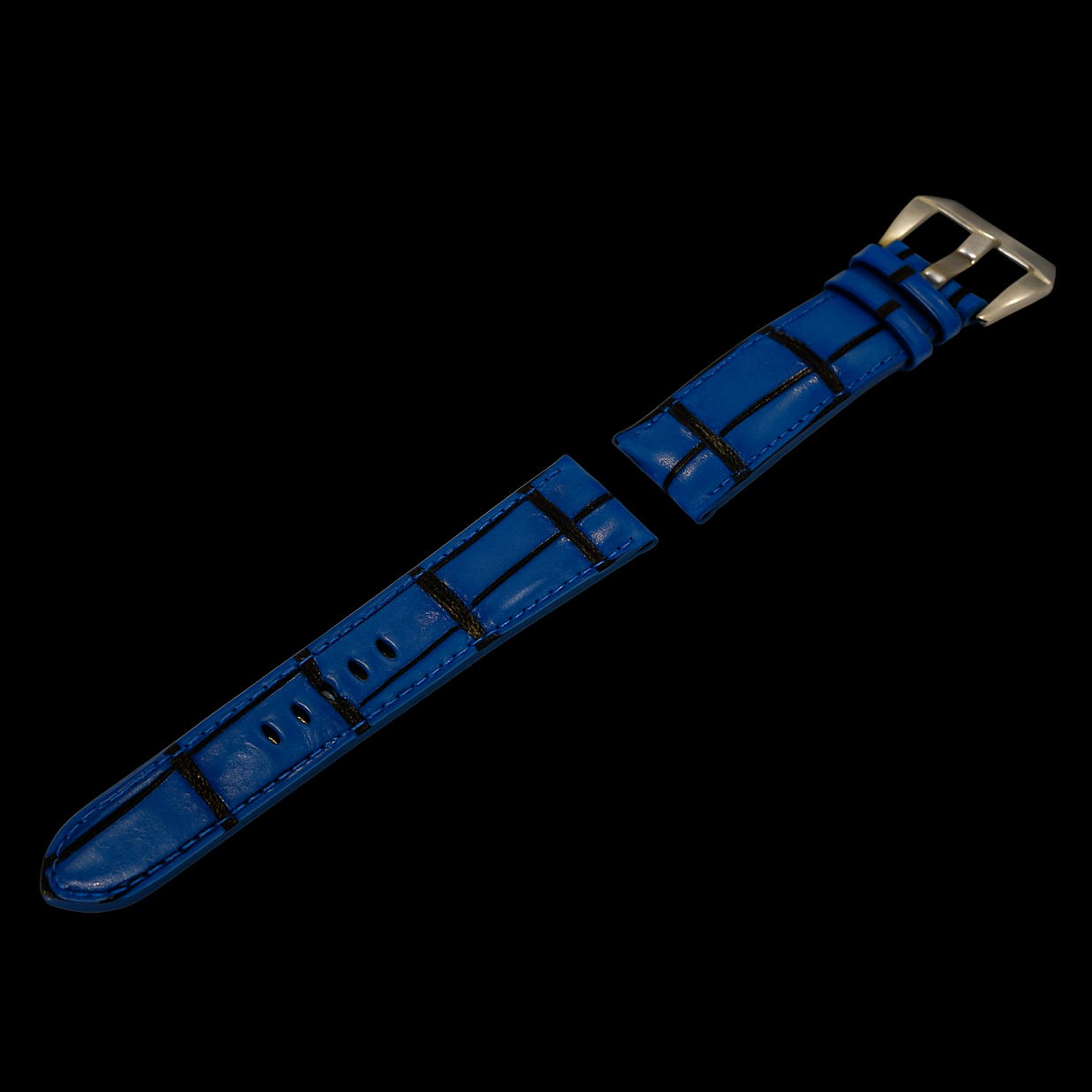 BLUE CROCODILE BELLY LEATHER STRAP