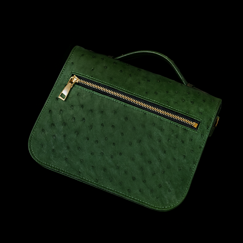 GREEN HANDMADE GENUINE OSTRICH BAG