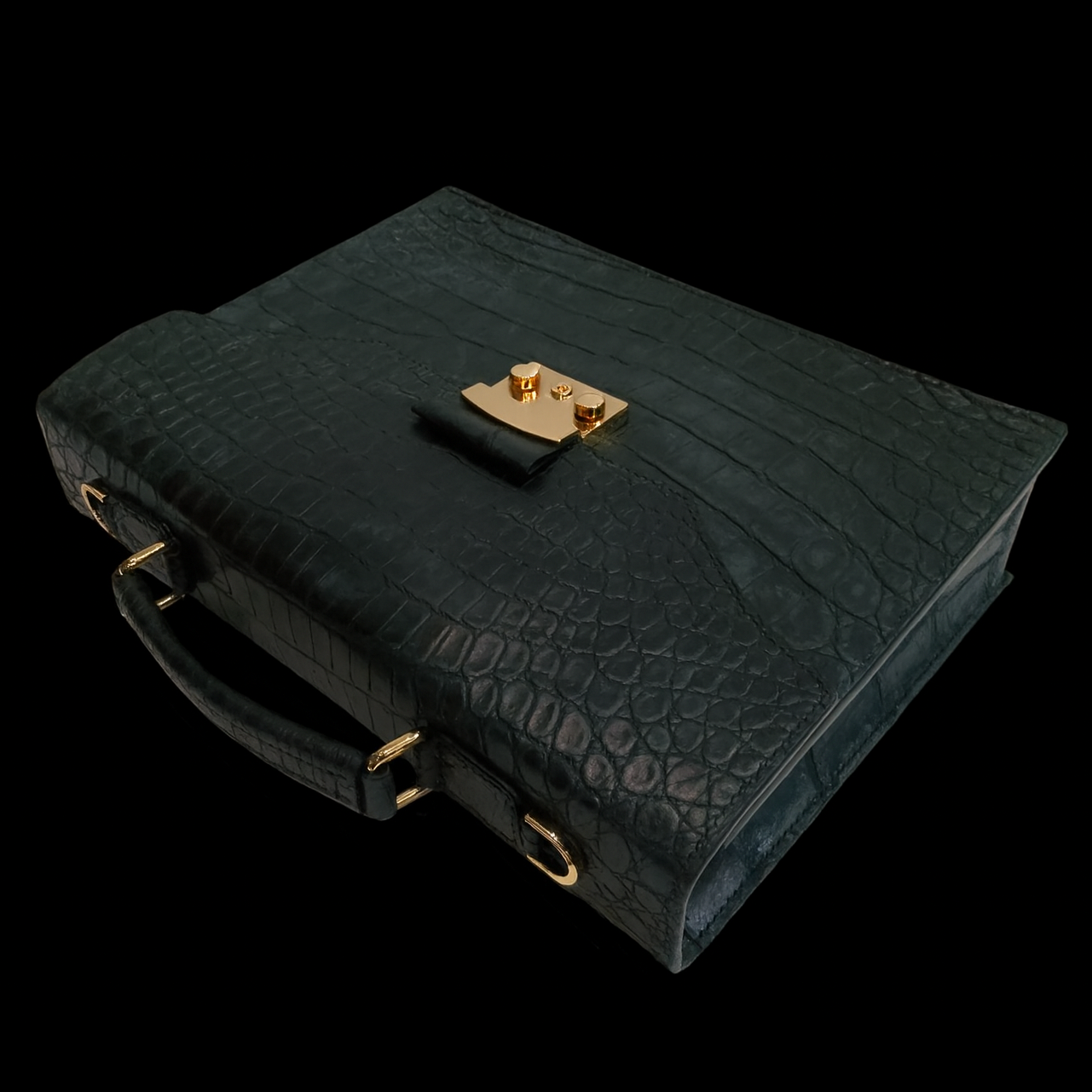BLACK HANDMADE GENUINE CROCODILE LAPTOP BAG