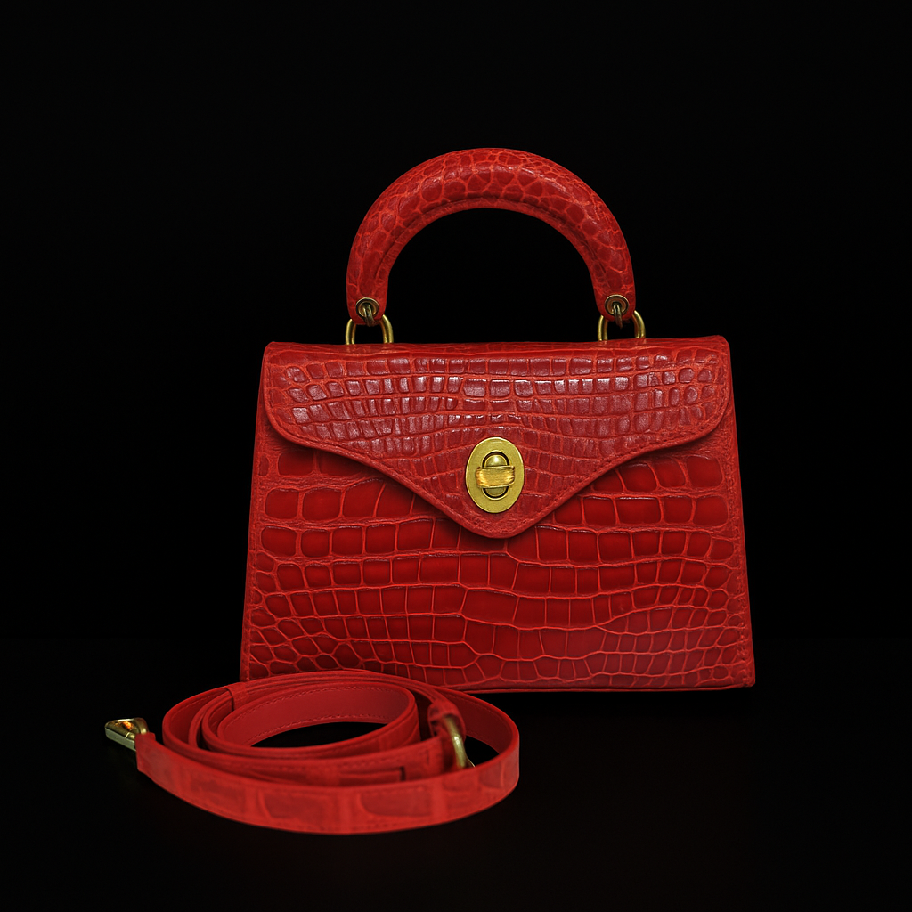 RED HANDMADE GENUINE CROCODILE BAG