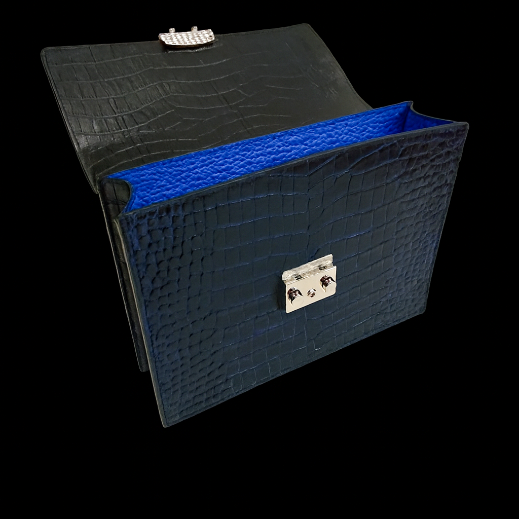 BLACK&BLUE HANDMADE GENUINE CROCODILE LAPTOP BAG