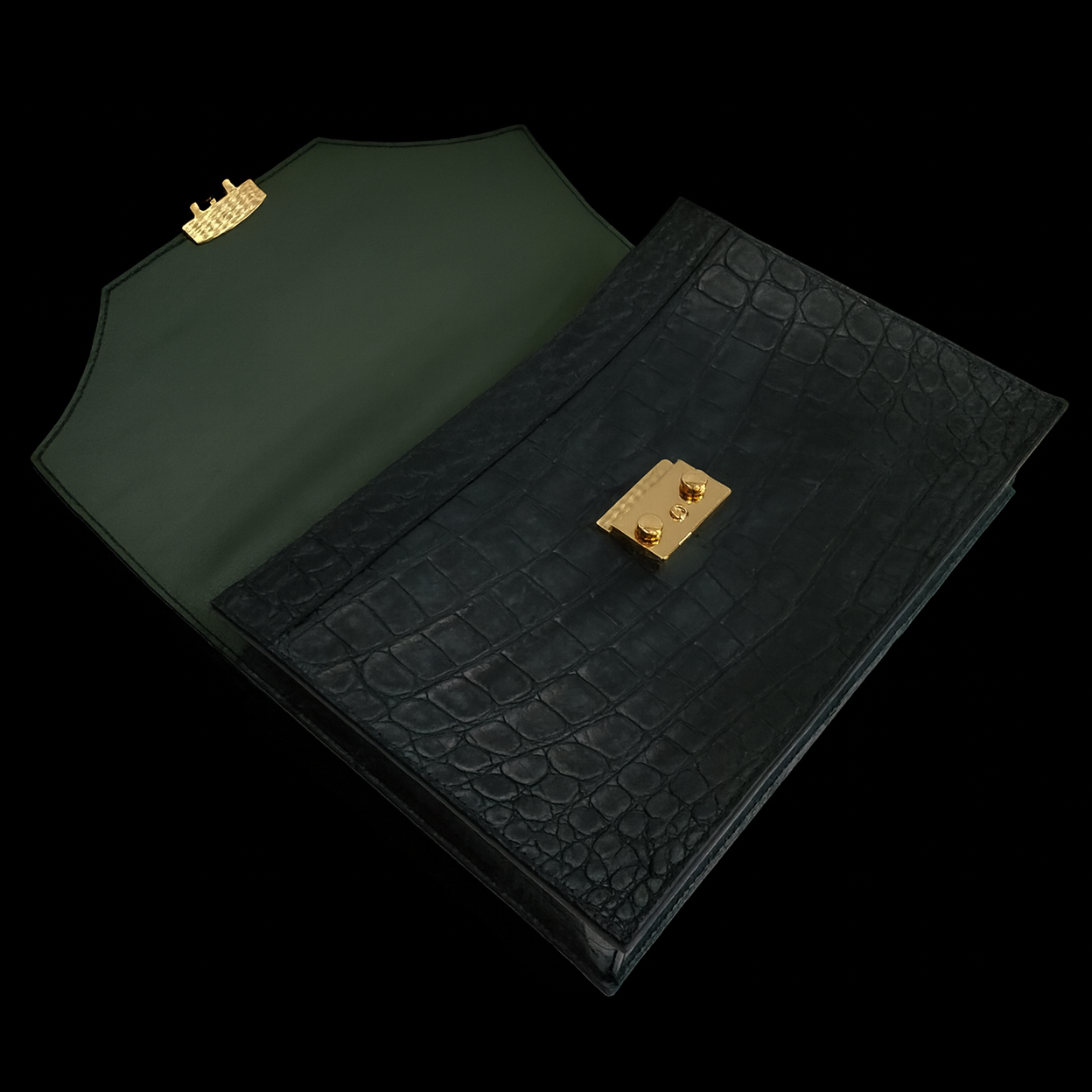 BLACK HANDMADE GENUINE CROCODILE LAPTOP BAG