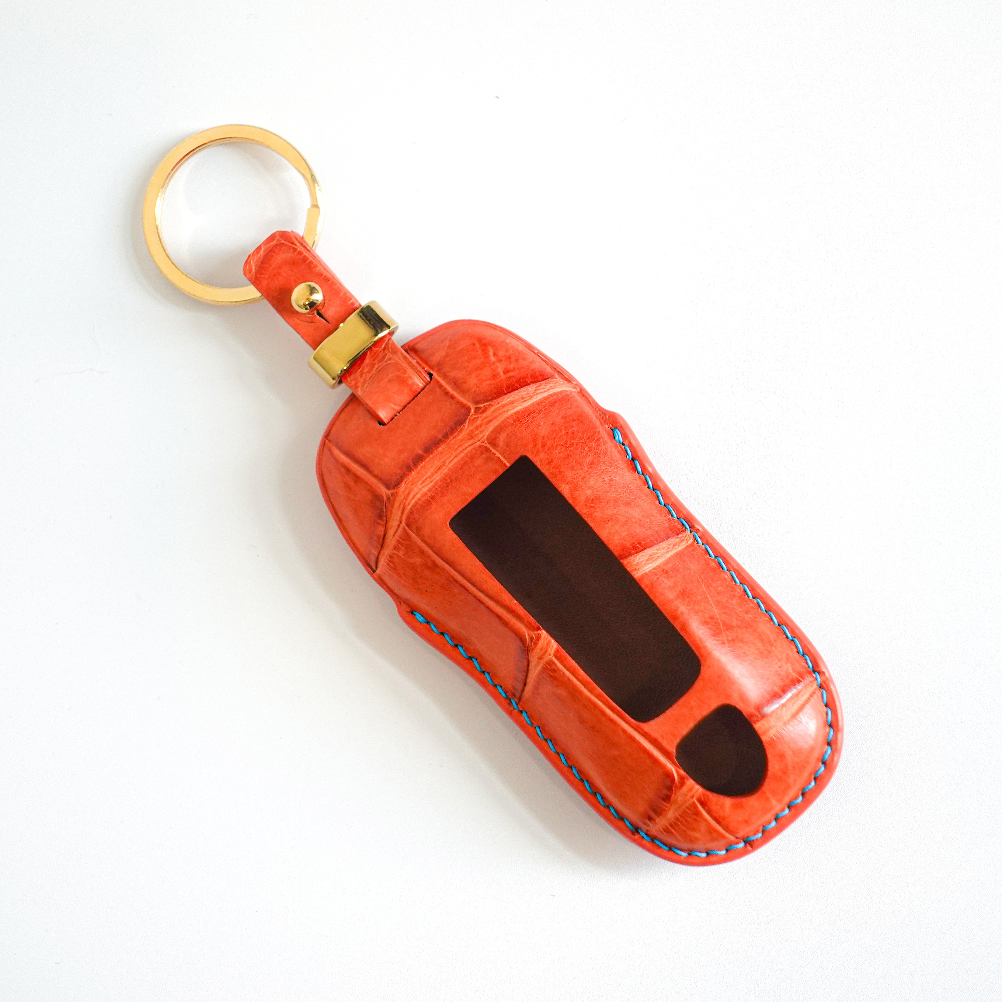 ORANGE HANDMADE LEATHER KEY CASE FOR PORCHES