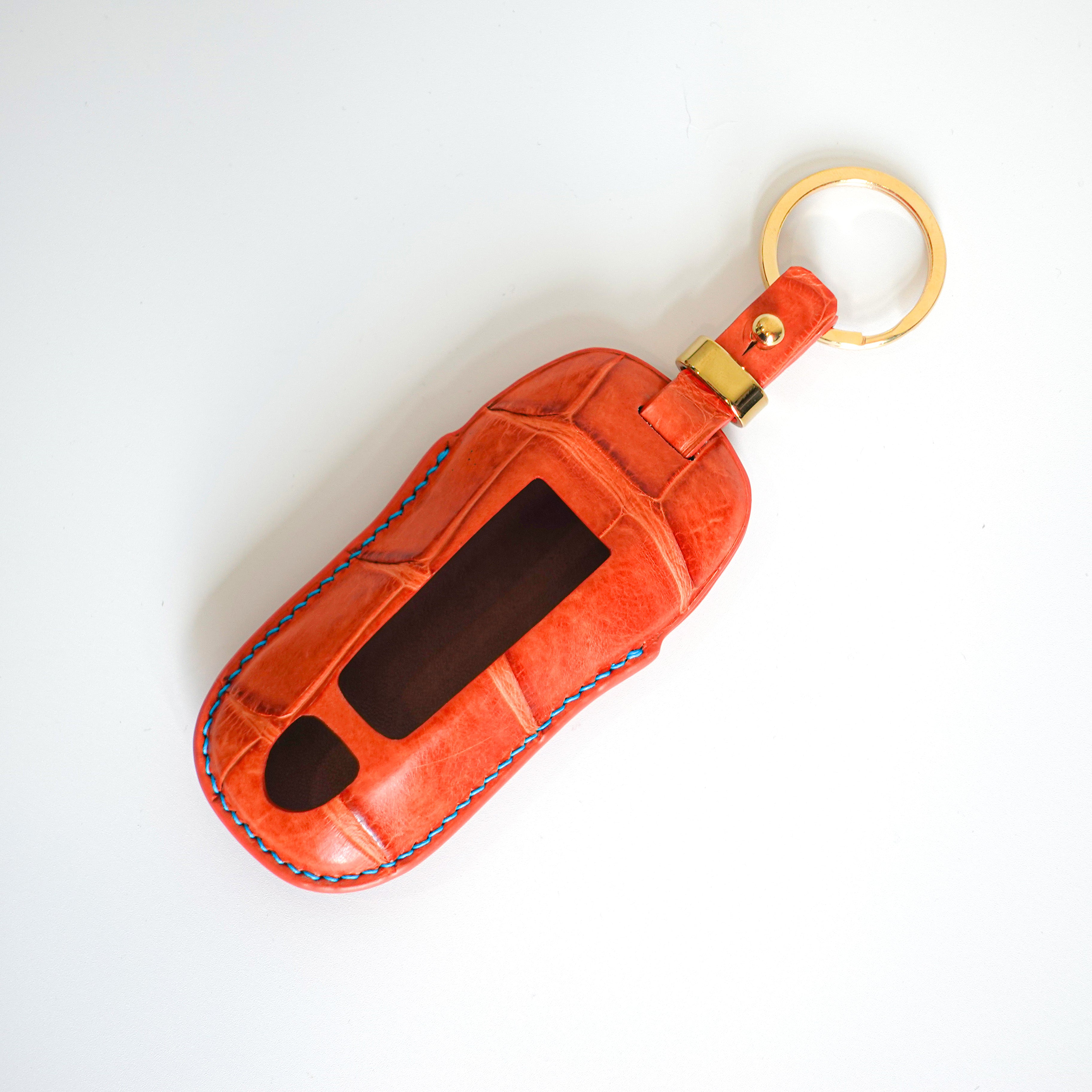 ORANGE HANDMADE LEATHER KEY CASE FOR PORCHES