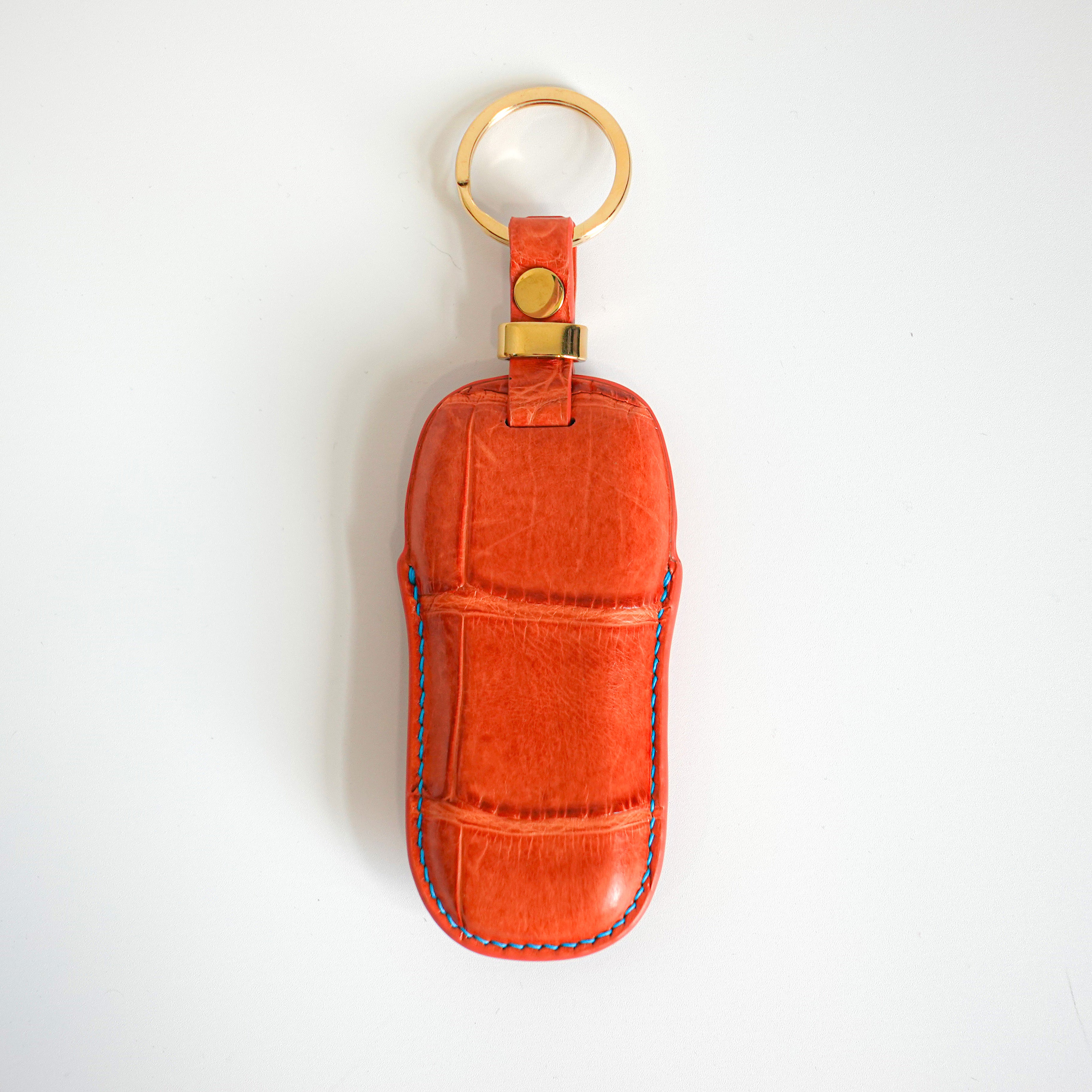 ORANGE HANDMADE LEATHER KEY CASE FOR PORCHES