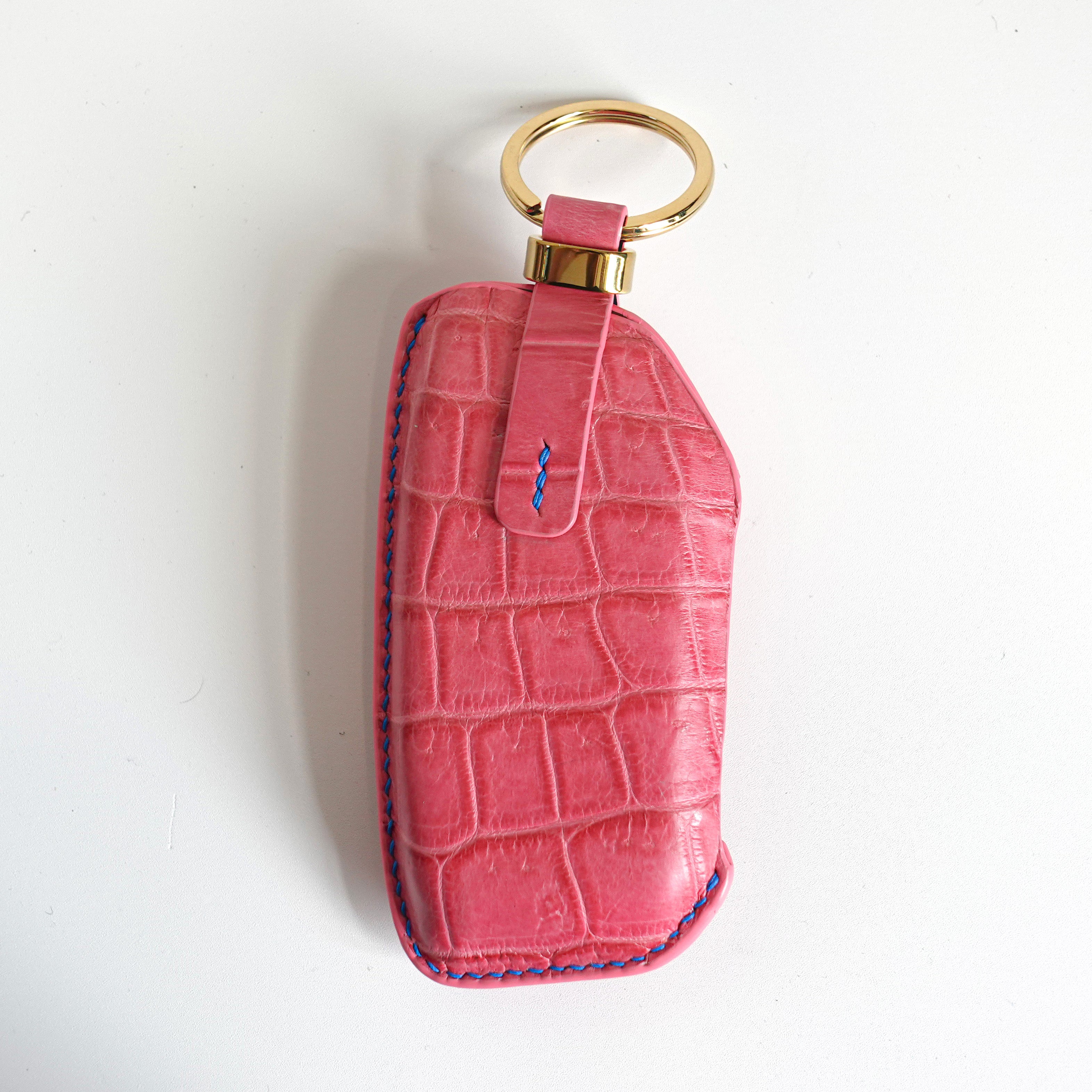 PINK HANDMADE LEATHER KEY CASE FOR BMW