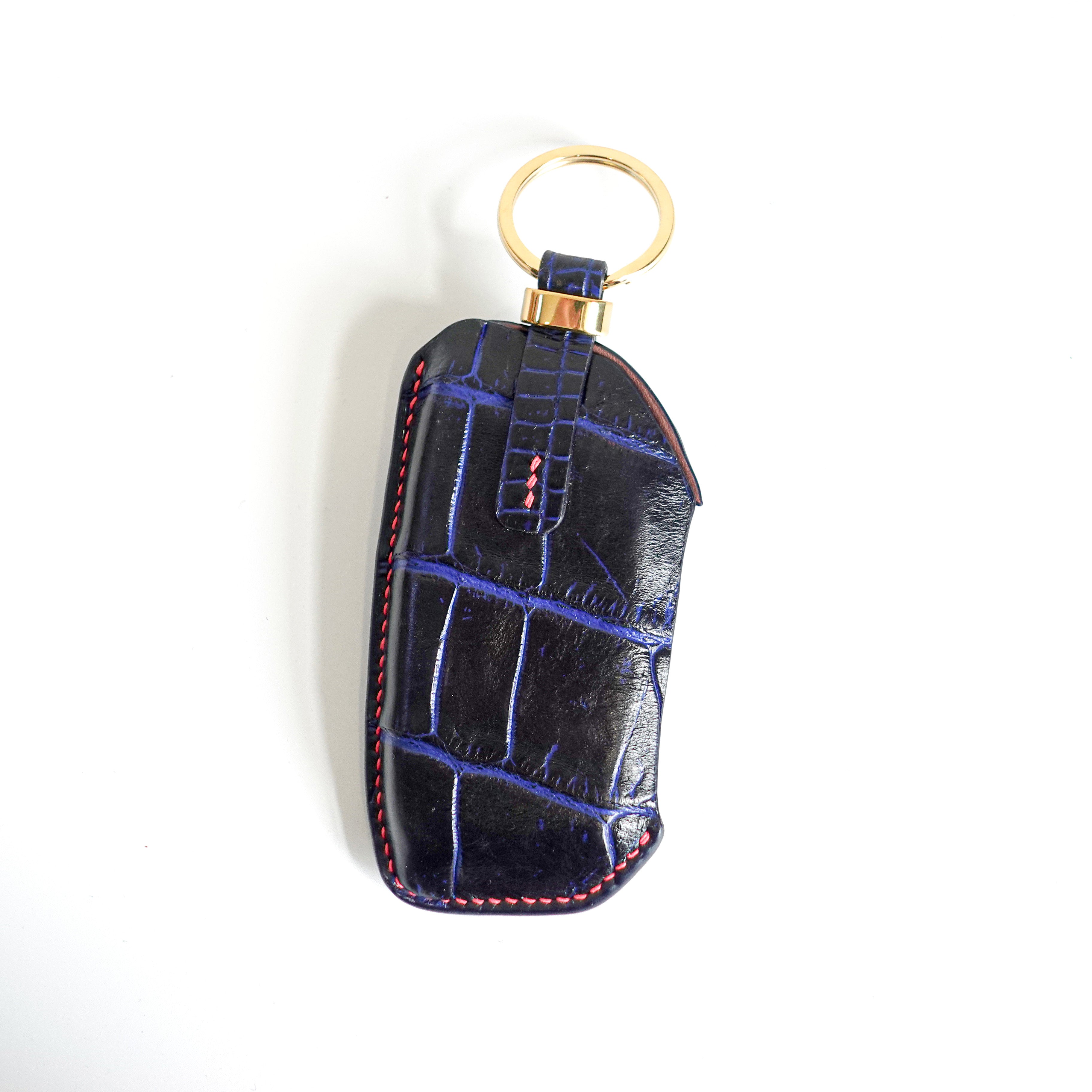 BLUE HANDMADE LEATHER KEY CASE FOR BMW