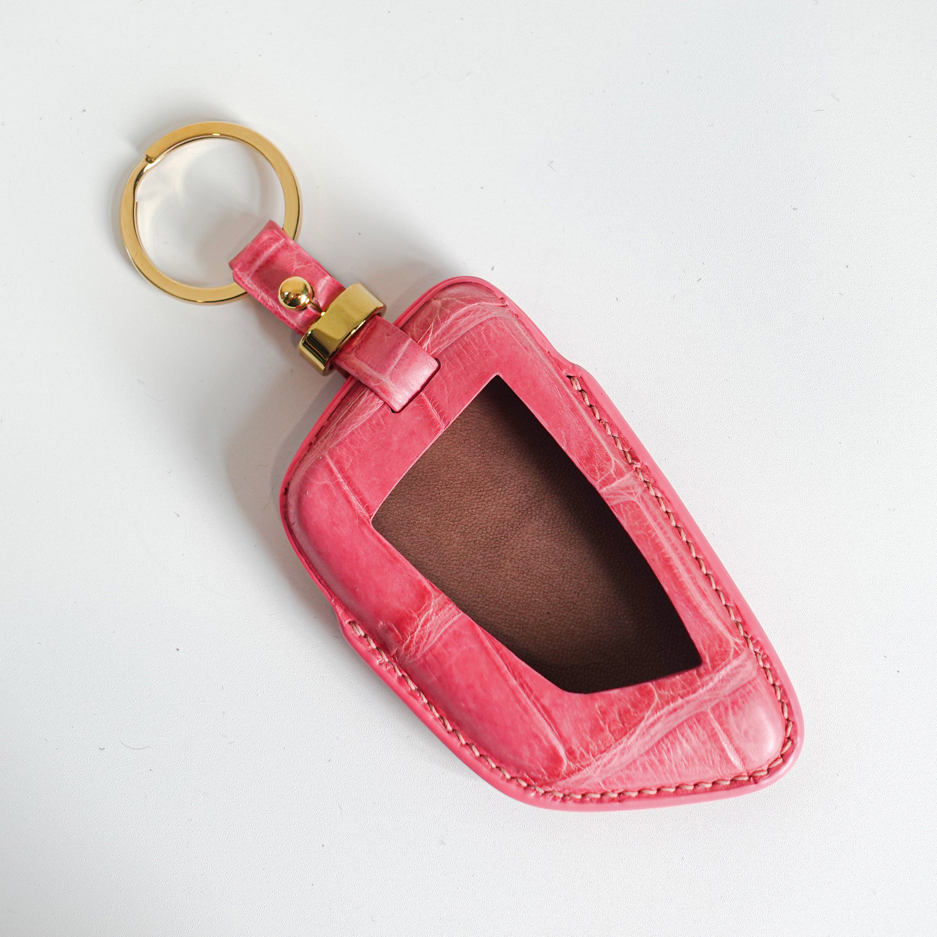 PINK HANDMADE LEATHER KEY CASE FOR BMW