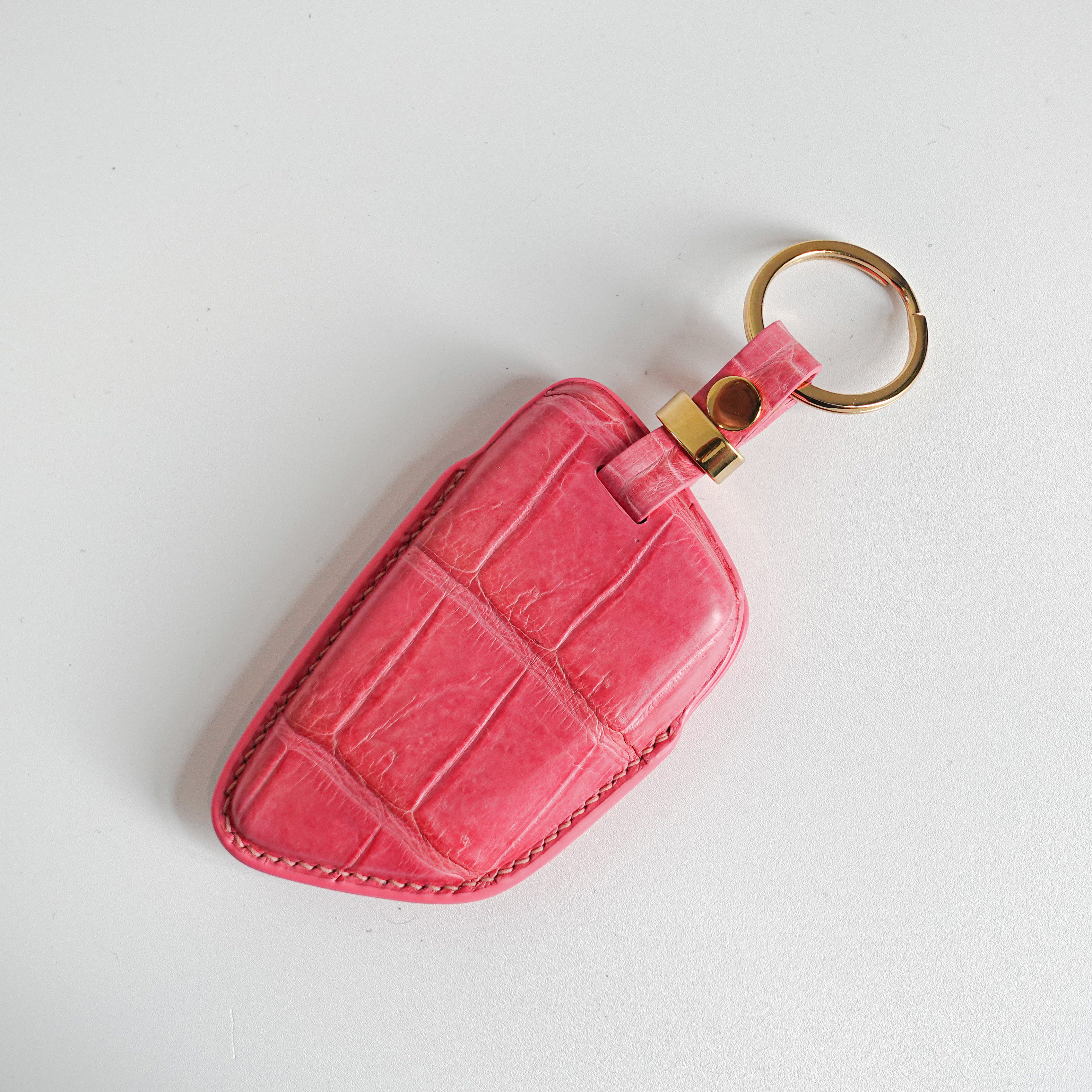 PINK HANDMADE LEATHER KEY CASE FOR BMW