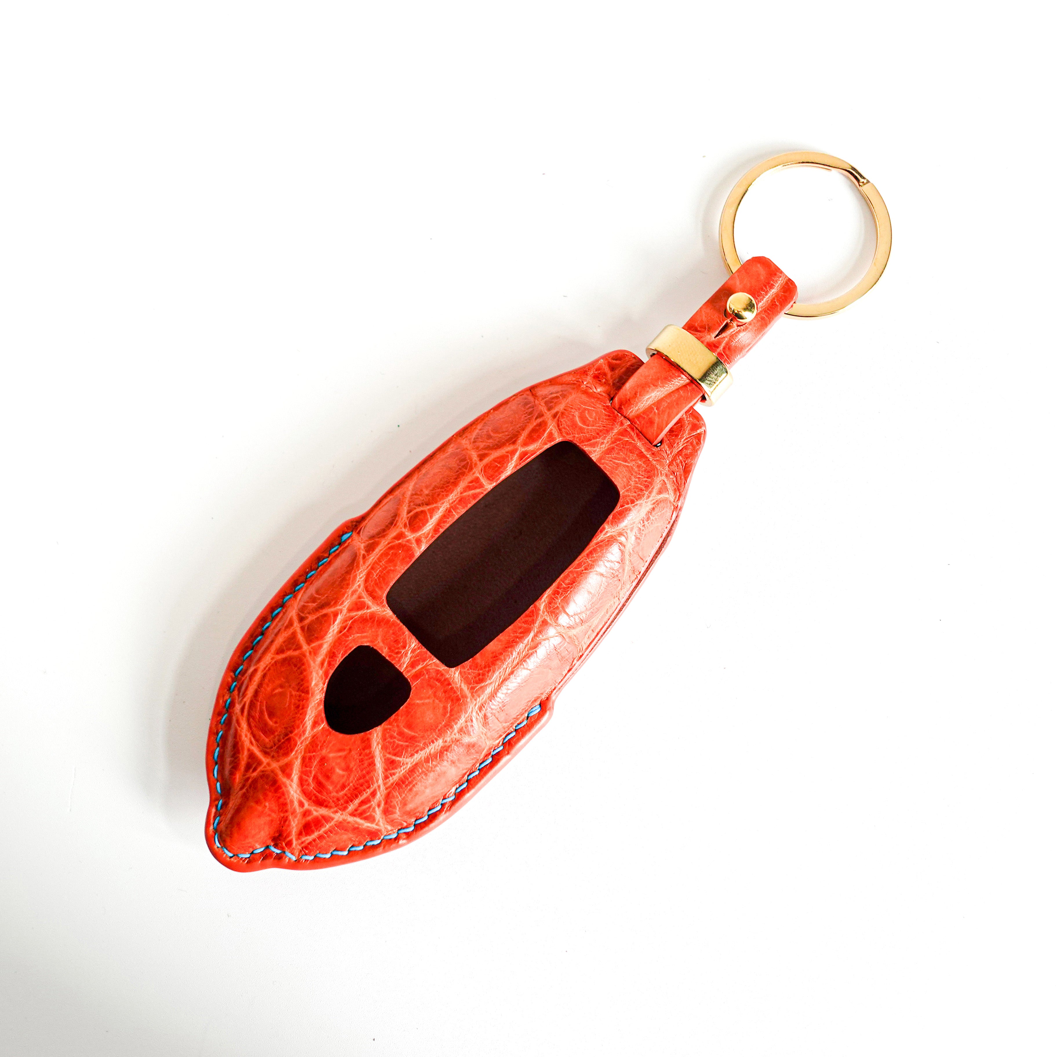 ORANGE HANDMADE LEATHER KEY CASE FOR LAMBORGHINI