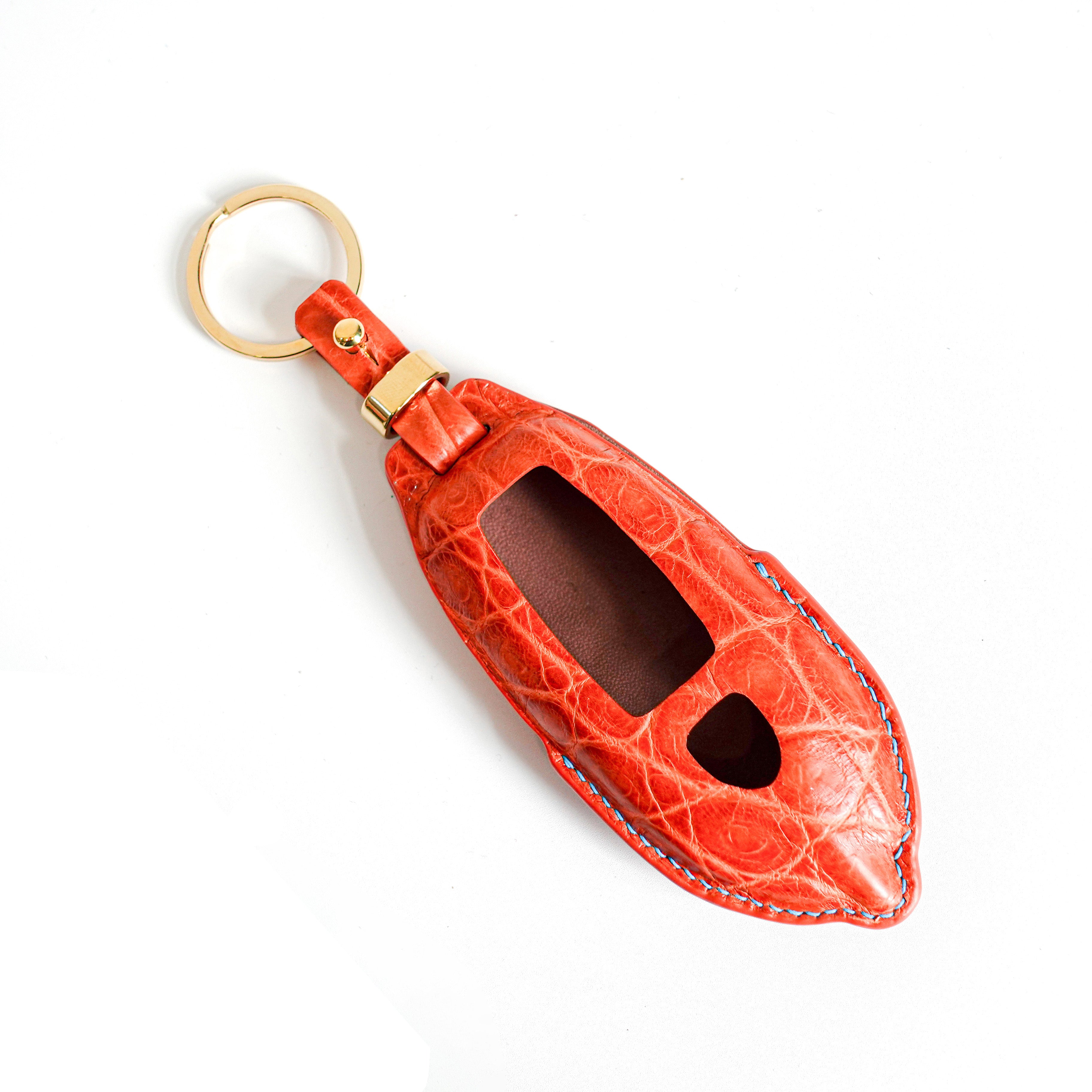 ORANGE HANDMADE LEATHER KEY CASE FOR LAMBORGHINI