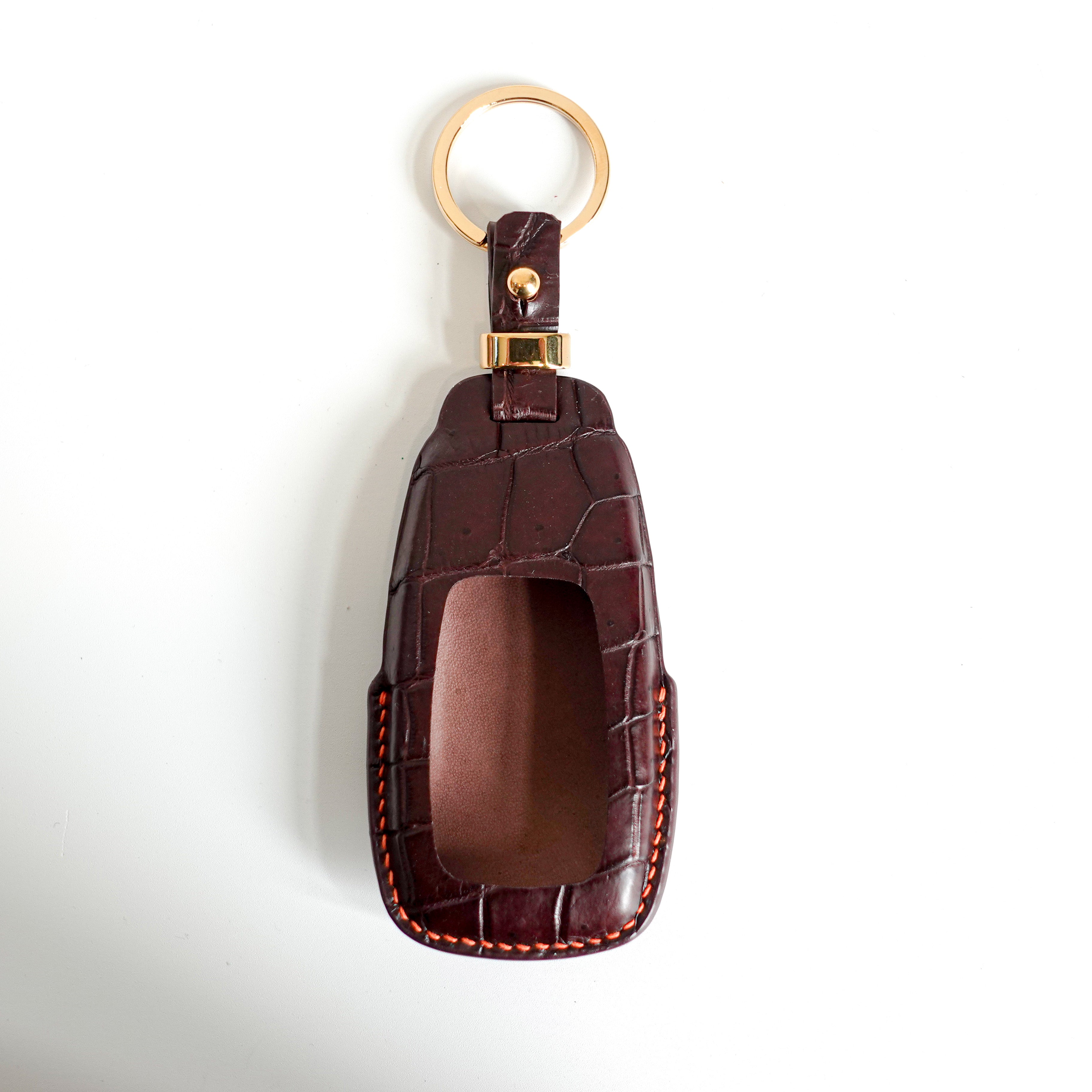 BROWN HANDMADE LEATHER KEY CASE FOR MERCEDES